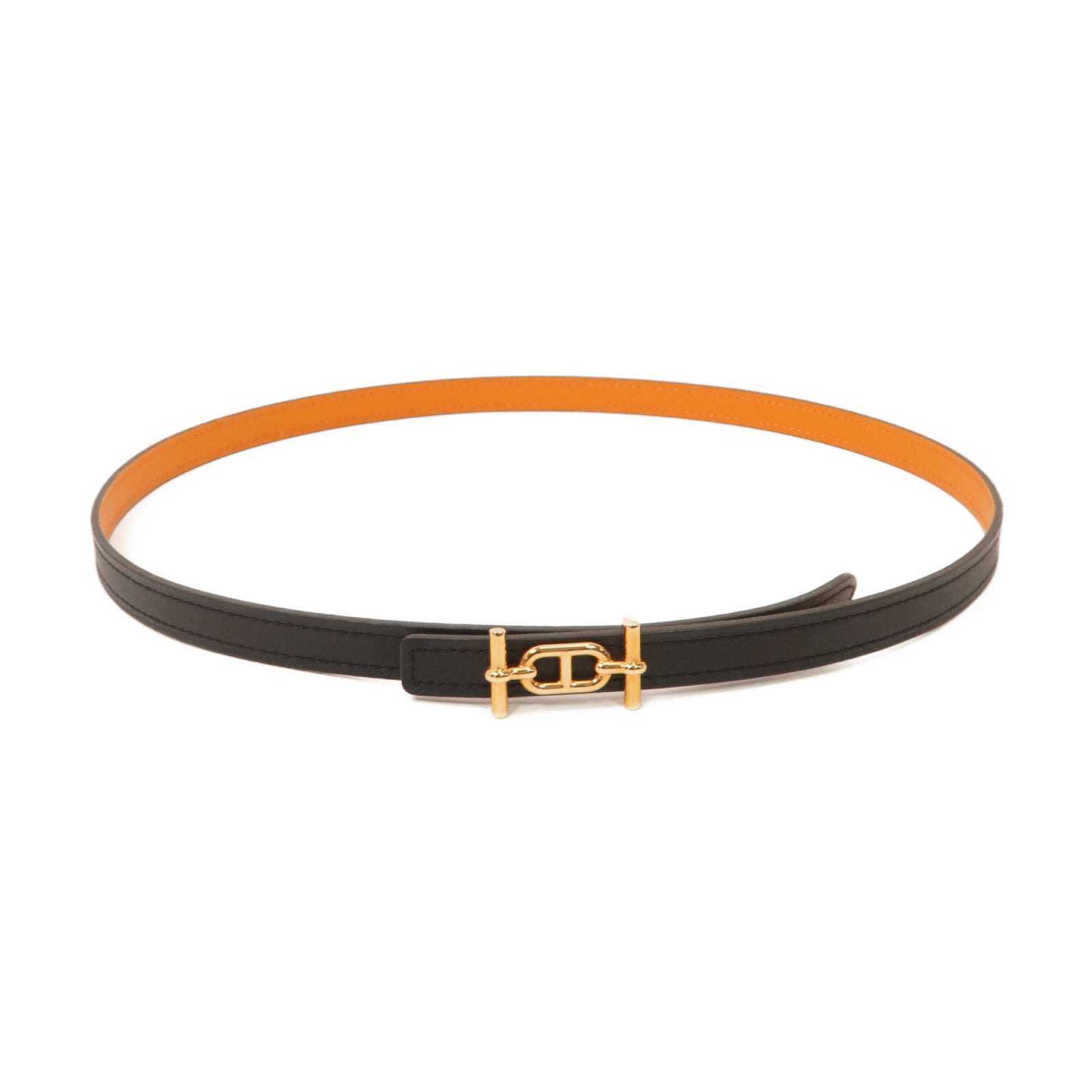 HERMES 【激減優惠】牛皮皮革Belt 75金扣皮帶黑色/棕色