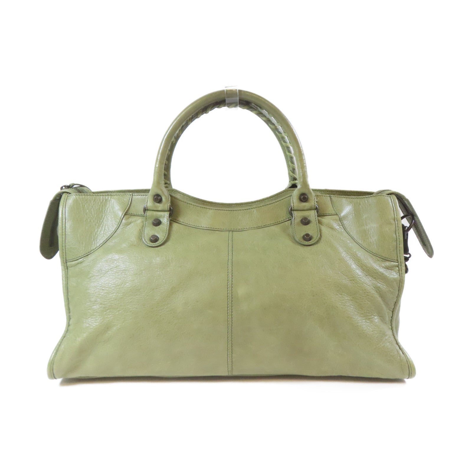 BALENCIAGA 羊皮皮革Classic Part Time銀扣手挽肩背兩用袋綠色