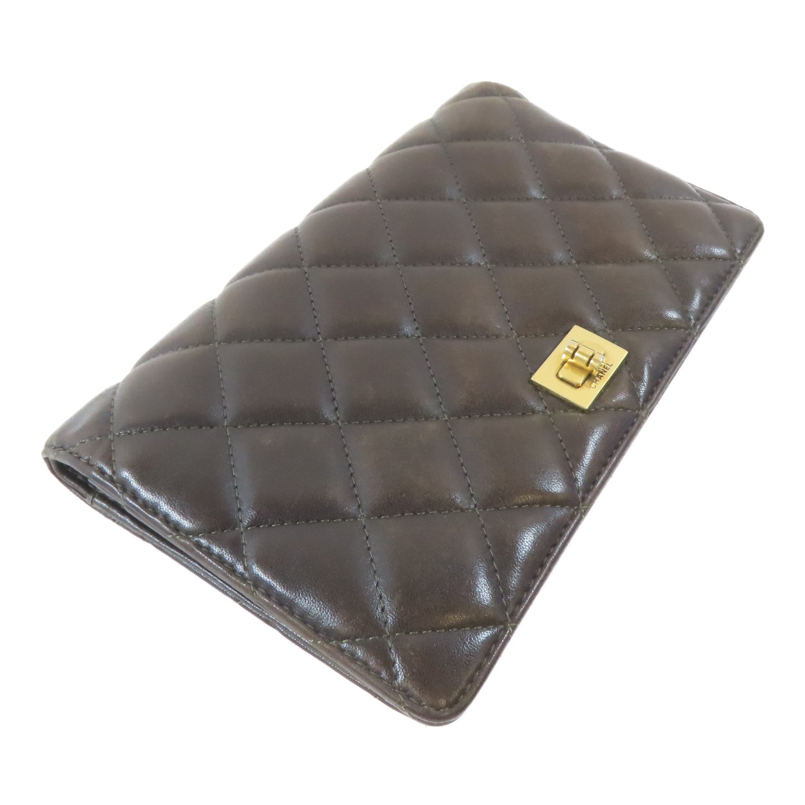CHANEL 菱格羊皮皮革2.55 Long Bifold Wallet金扣長錢包啡色