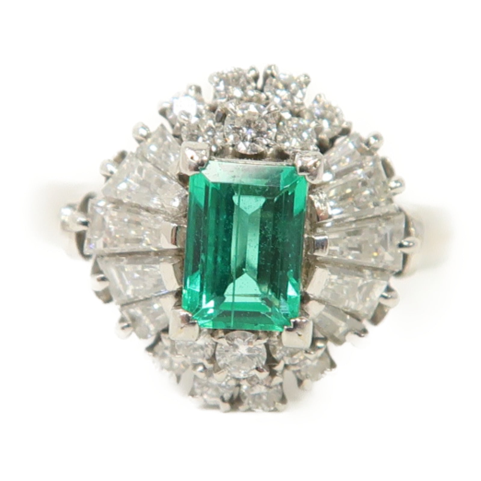 JEWELRY 【激減優惠】PT900鉑金Emerald Diamond Ring 0.61ct綠寶石/0.73ct鑽石戒指US#6