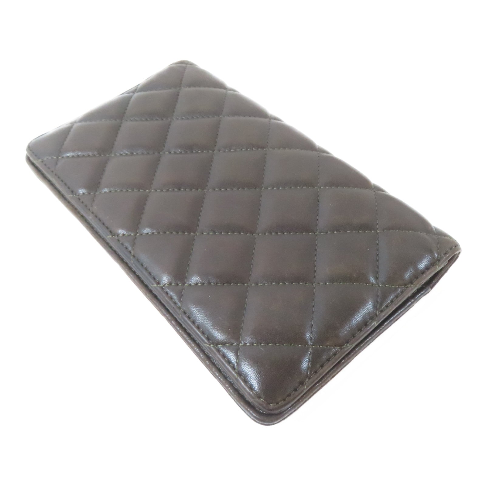 CHANEL 菱格羊皮皮革2.55 Long Bifold Wallet金扣長錢包啡色