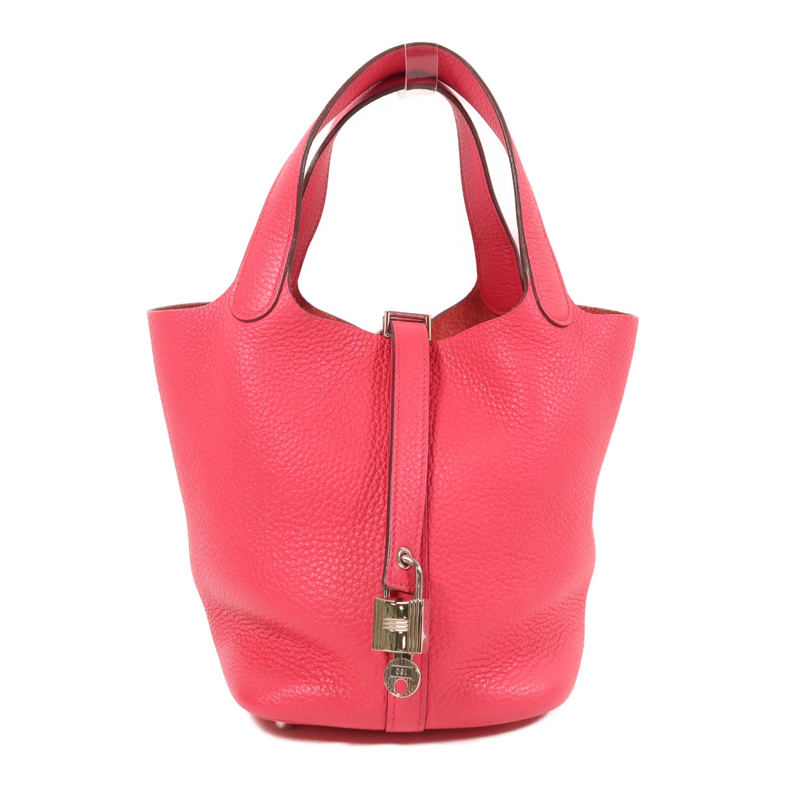 HERMES Clemence皮革Picotin PM銀扣手挽袋粉紅色