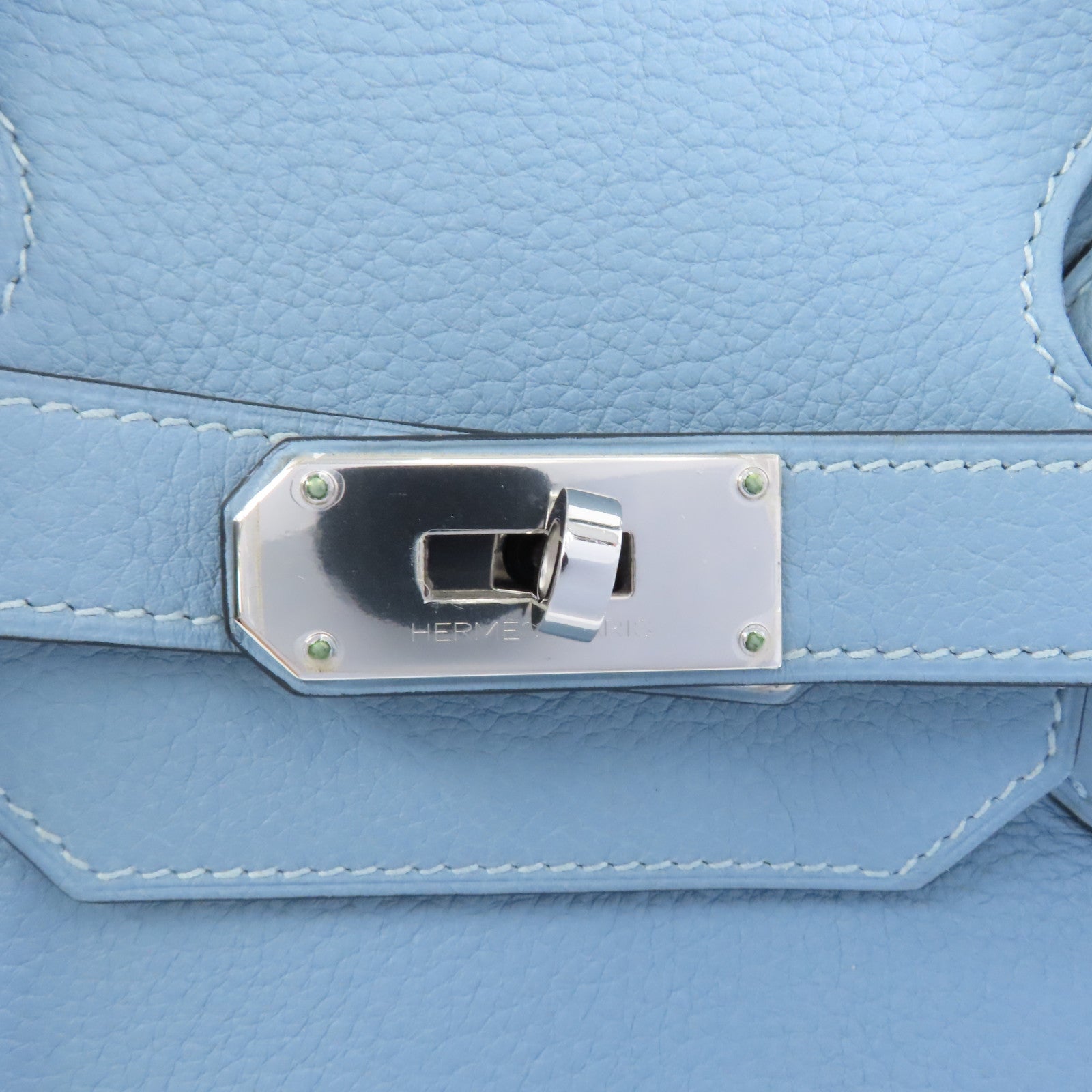 HERMES Clemence皮革Shoulder Birkin銀扣肩背袋淺藍色