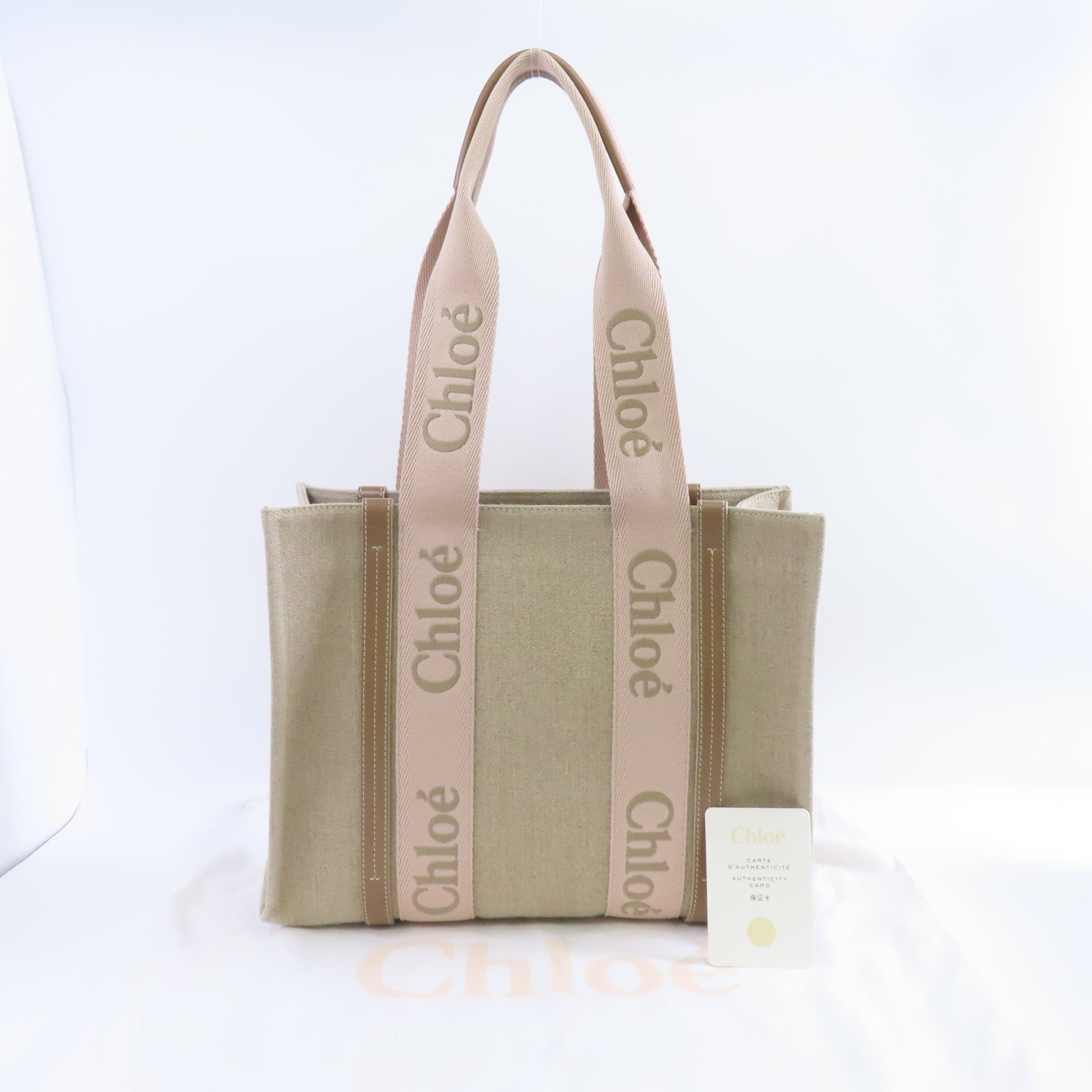 Chloe 帆布/牛皮皮革Woody Tote Bag手挽袋米色