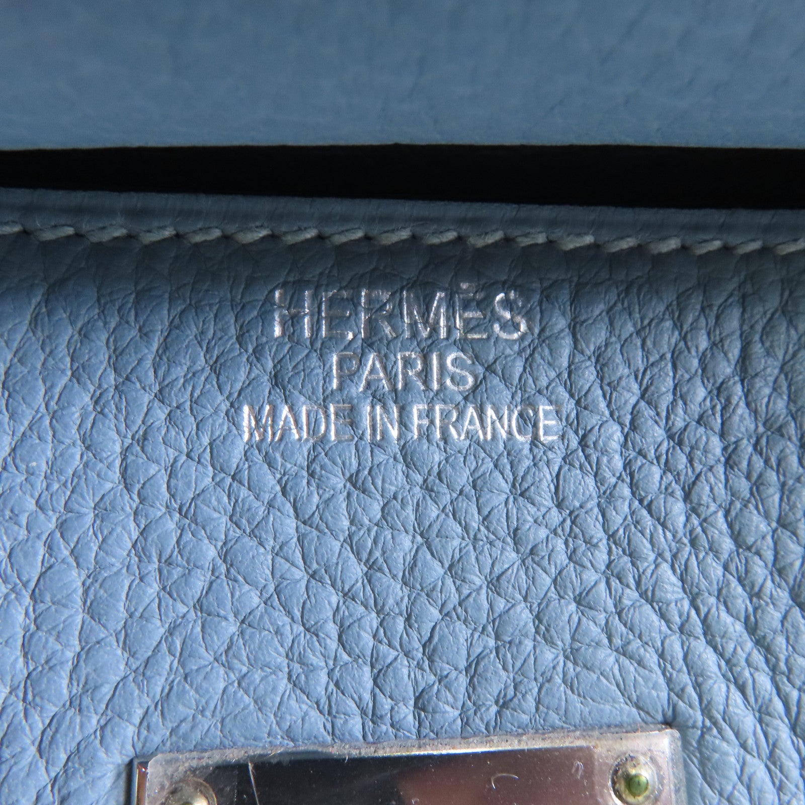 HERMES Clemence皮革Shoulder Birkin銀扣肩背袋淺藍色