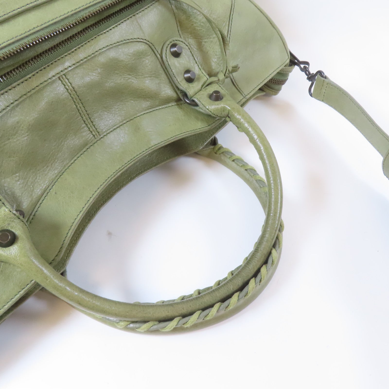 BALENCIAGA 羊皮皮革Classic Part Time銀扣手挽肩背兩用袋綠色