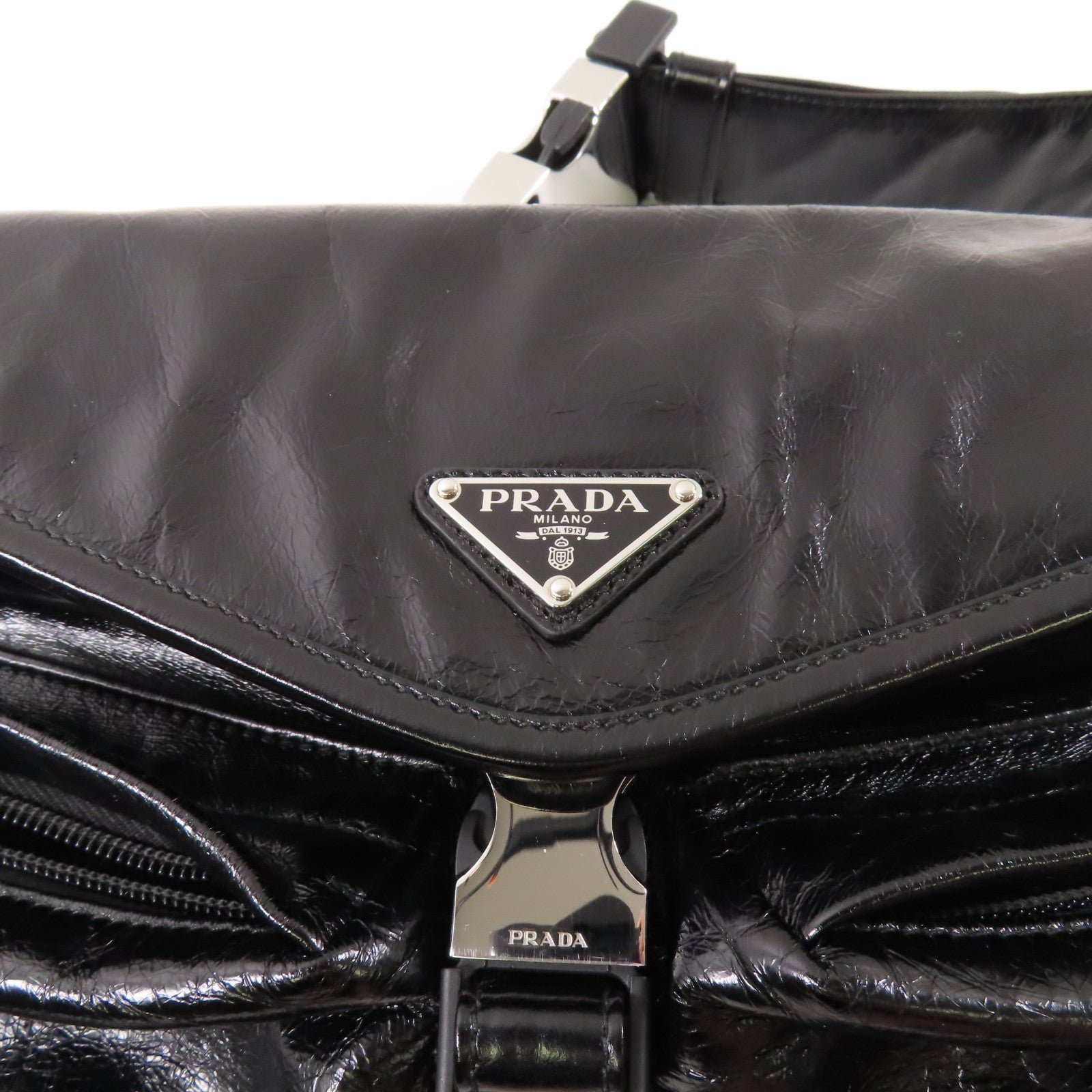 PRADA 牛皮皮革Shoulder Bag銀扣肩背袋