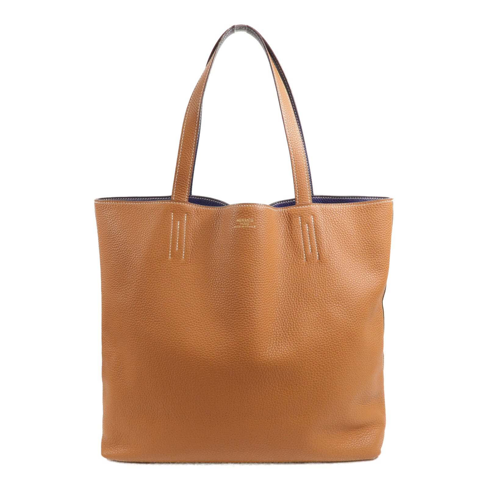 HERMES Clemence皮革Double Sens 36手挽袋Gold/Bleu Encre