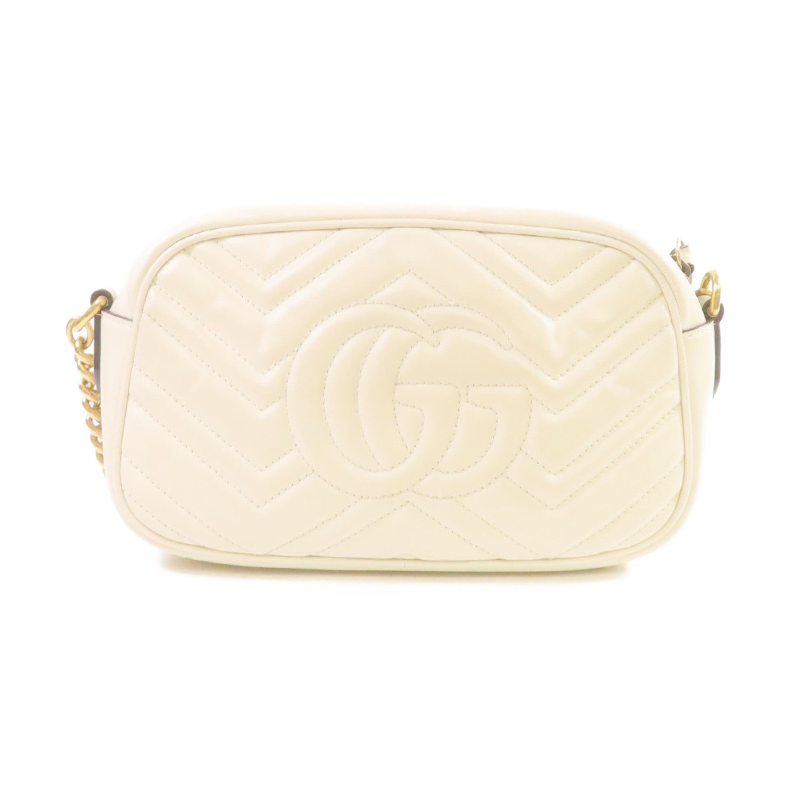 GUCCI 【激減優惠】牛皮皮革GG Marmont Shoulder Bag金扣鏈帶肩背袋米白色