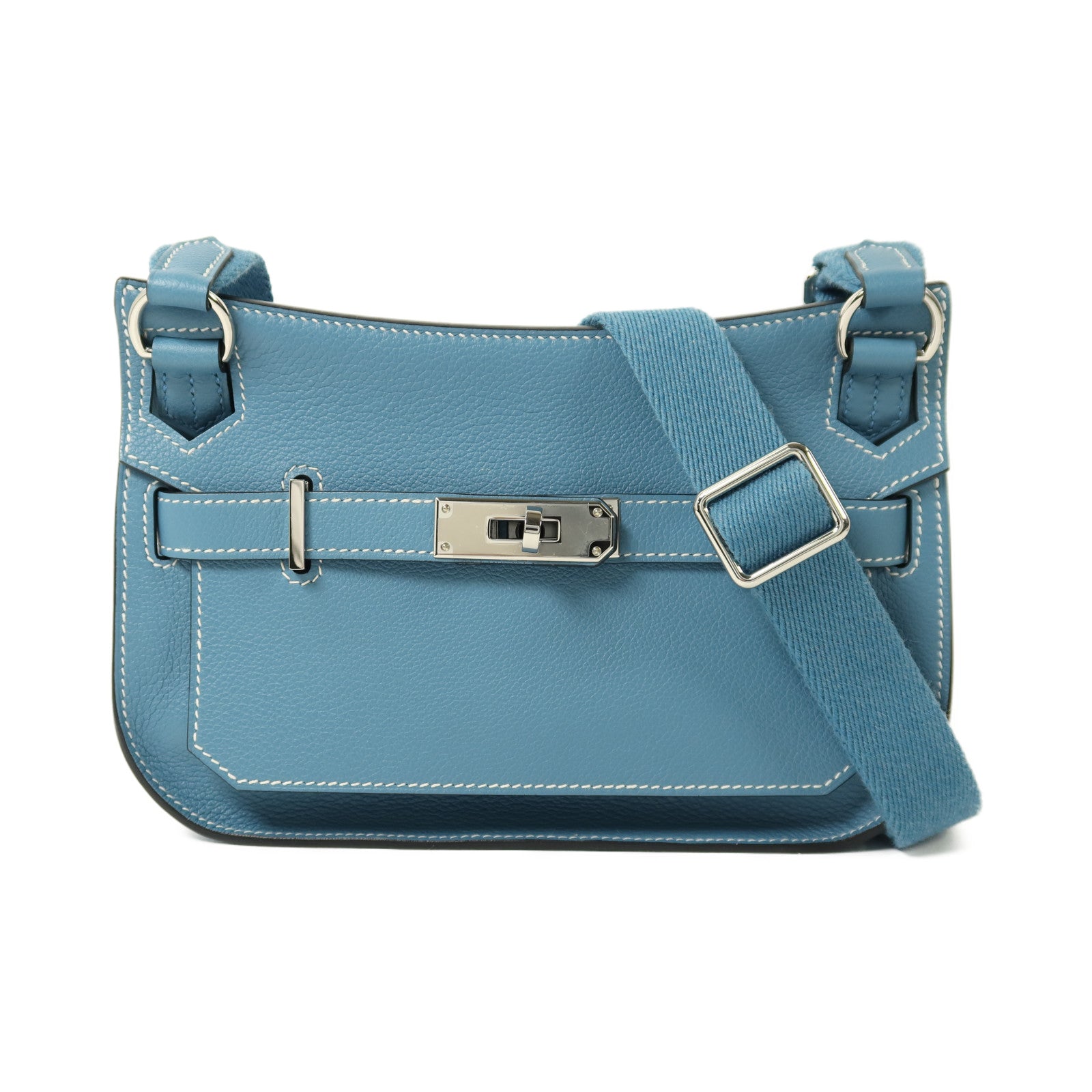 HERMES 【激減優惠】Evercolor皮革Mini Jypsiere銀扣肩背袋New Blue Jean