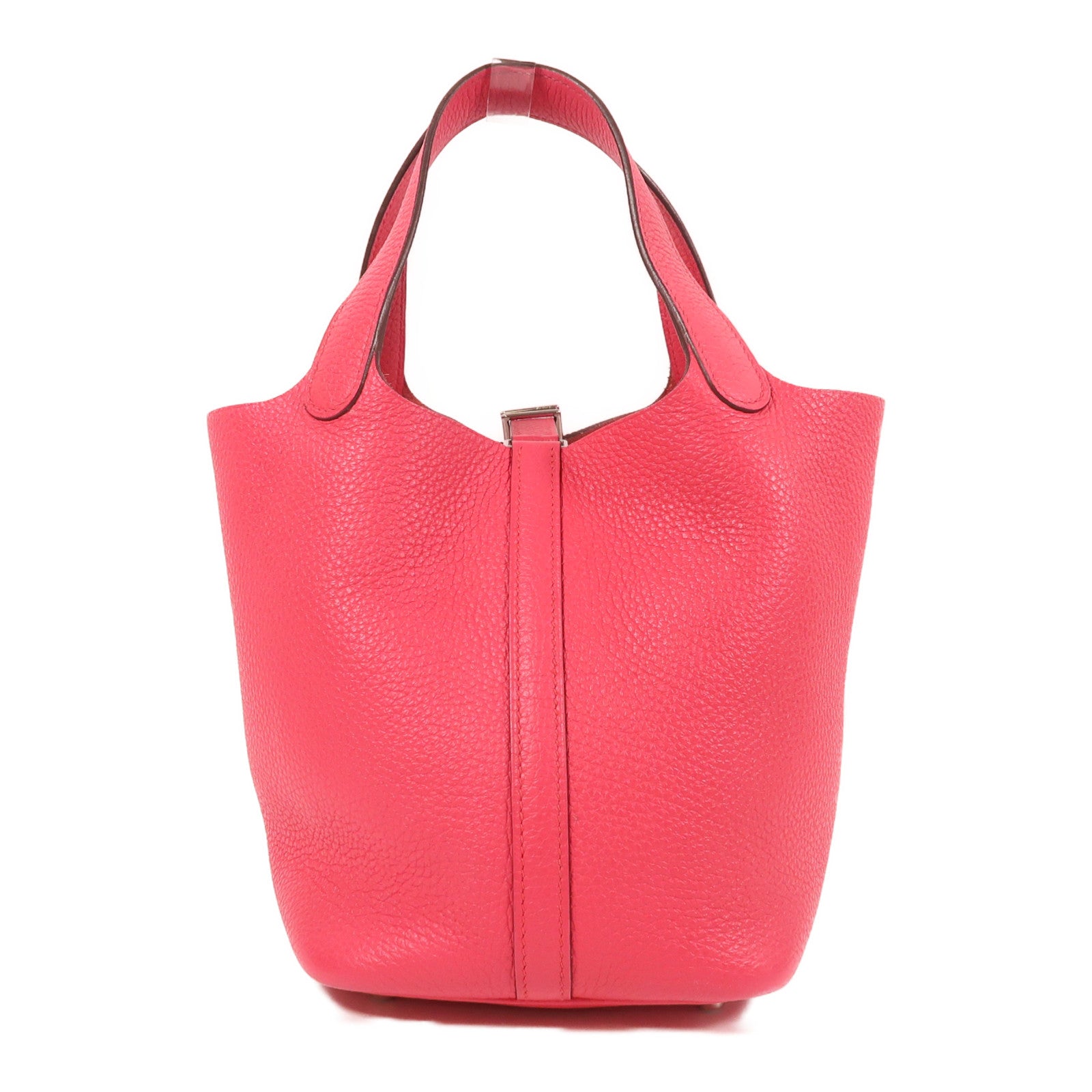 HERMES Clemence皮革Picotin PM銀扣手挽袋粉紅色