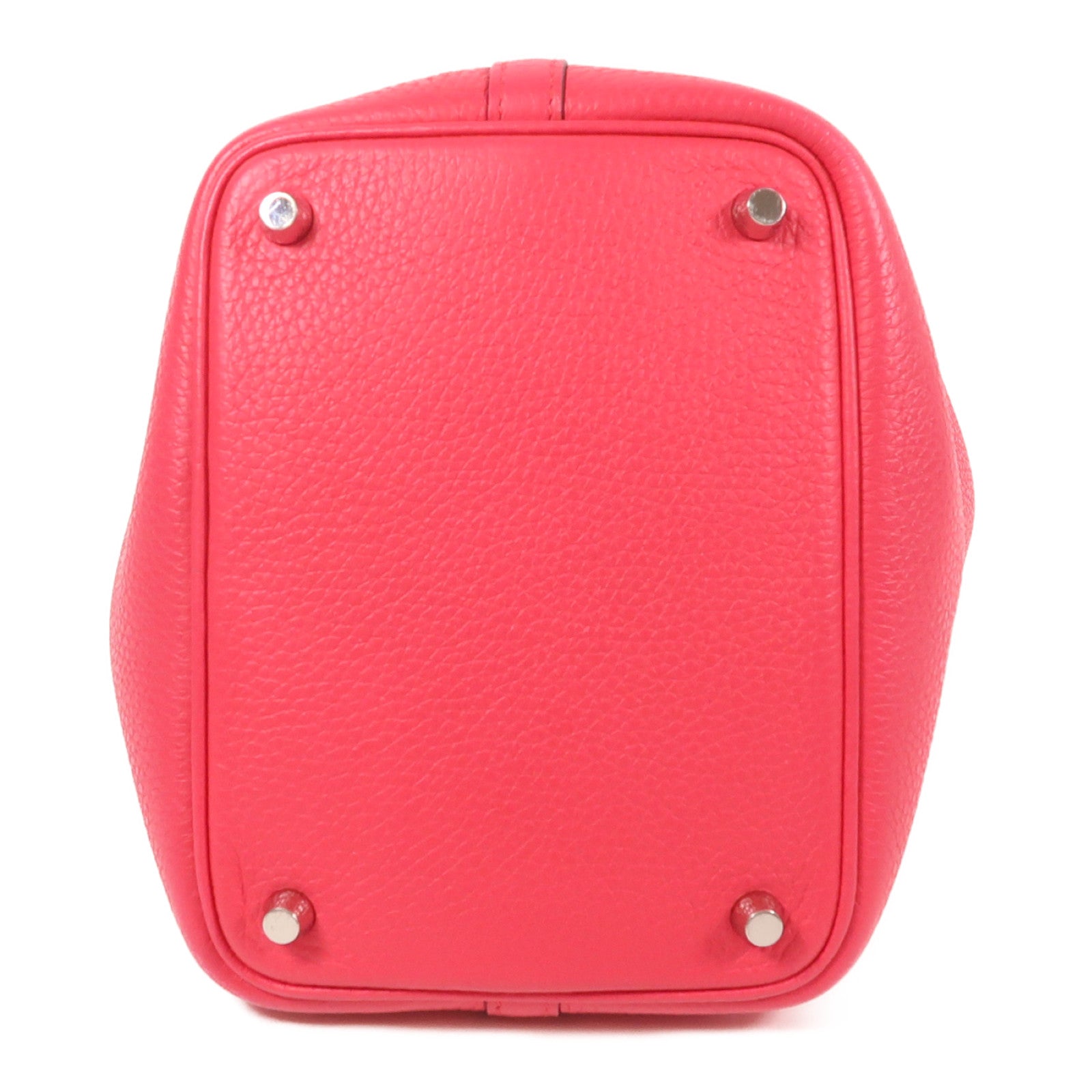 HERMES Clemence皮革Picotin PM銀扣手挽袋粉紅色