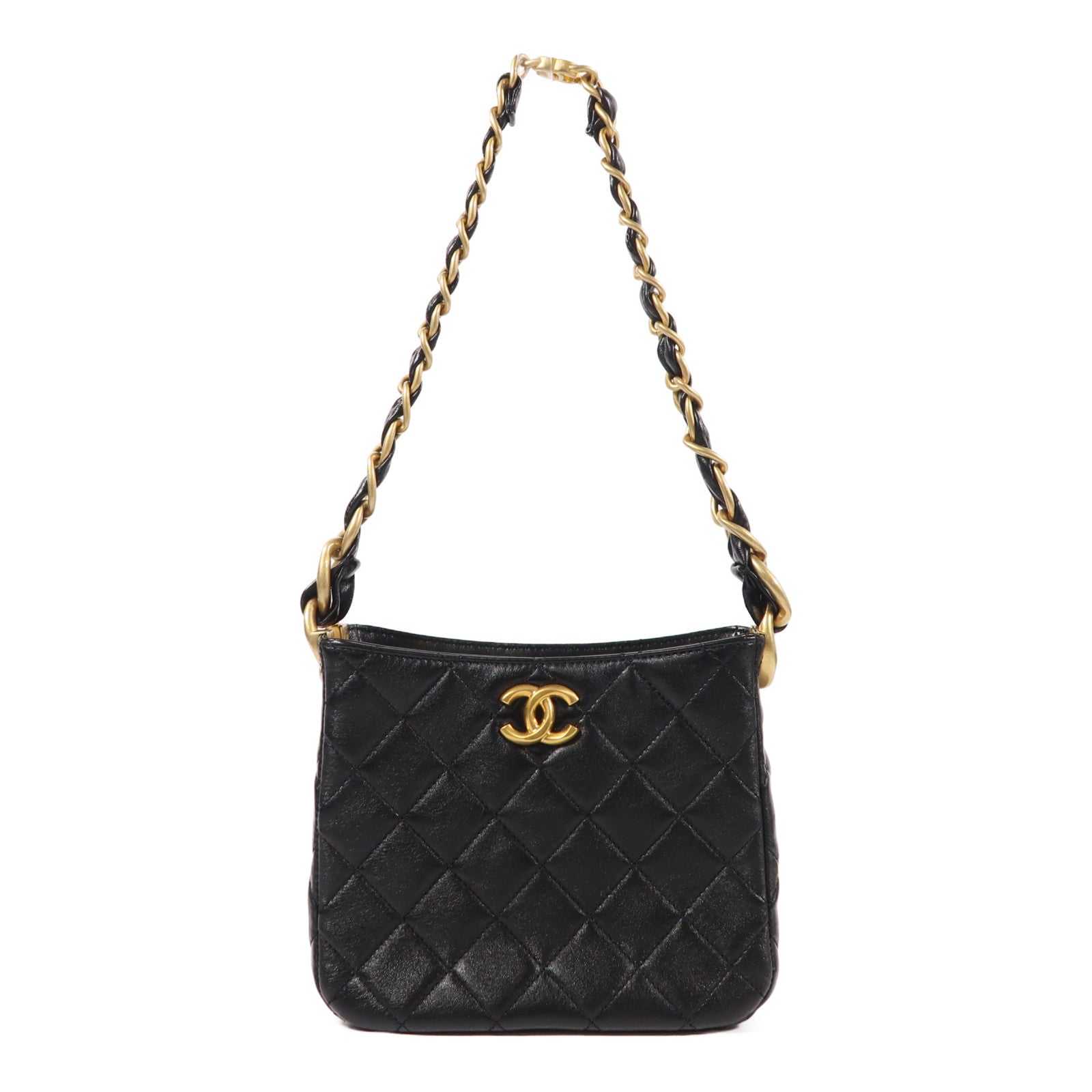 CHANEL 牛皮皮革Hobo Bag金扣鏈帶肩背袋