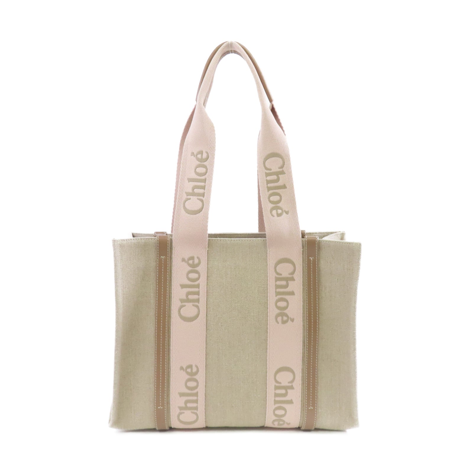 Chloe 帆布/牛皮皮革Woody Tote Bag手挽袋米色