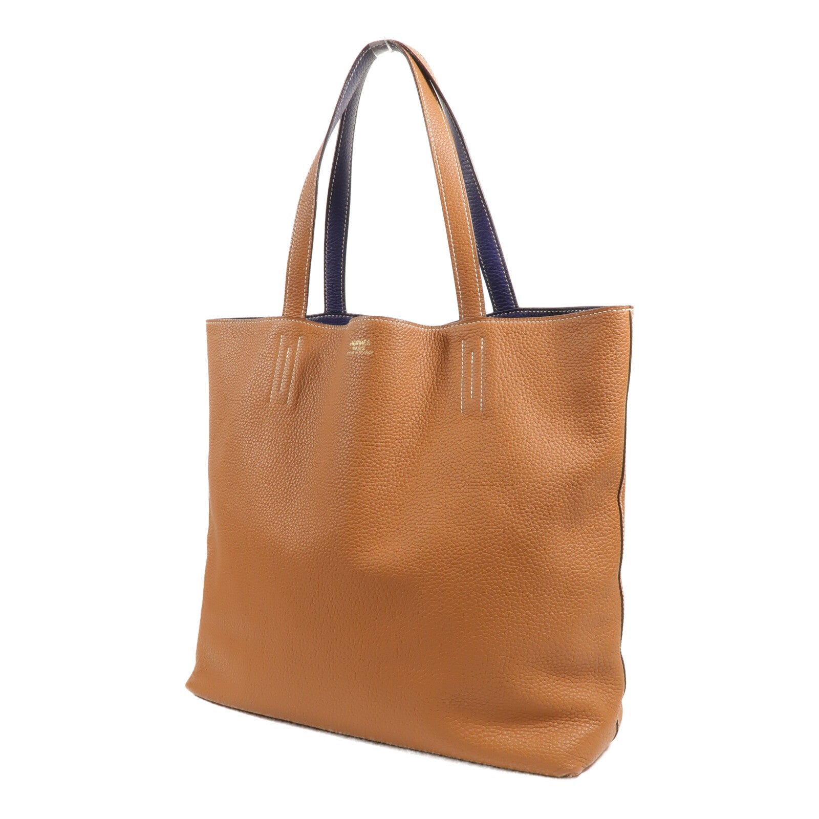 HERMES Clemence皮革Double Sens 36手挽袋Gold/Bleu Encre