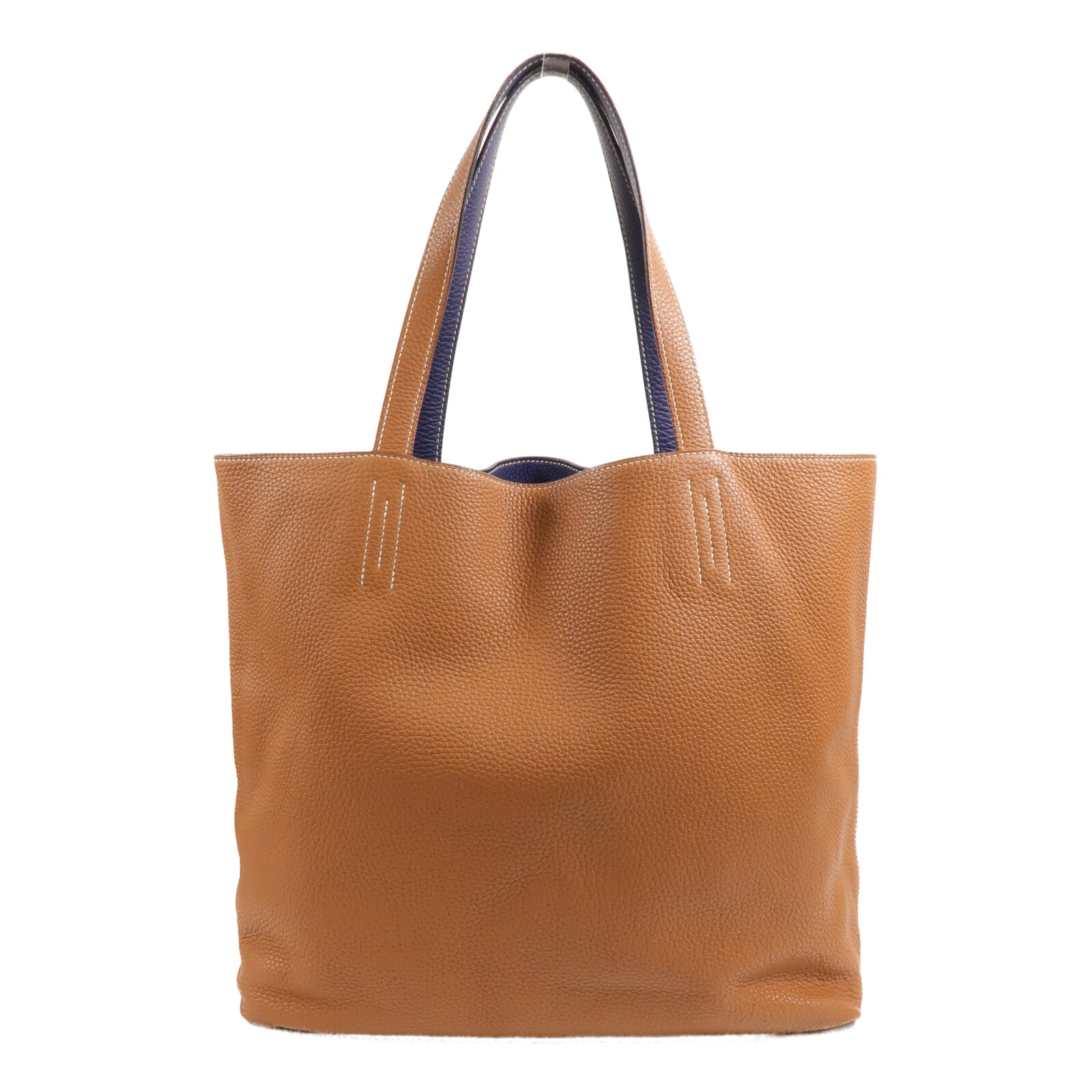 HERMES Clemence皮革Double Sens 36手挽袋Gold/Bleu Encre