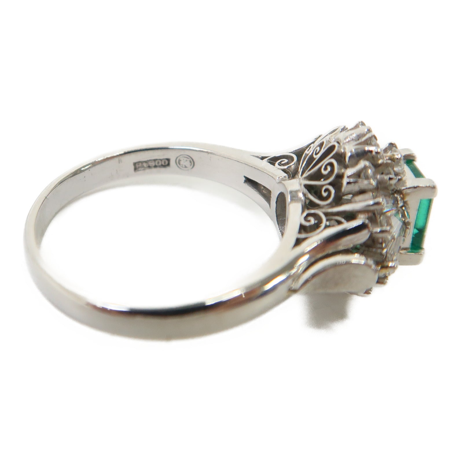 JEWELRY 【激減優惠】PT900鉑金Emerald Diamond Ring 0.61ct綠寶石/0.73ct鑽石戒指US#6