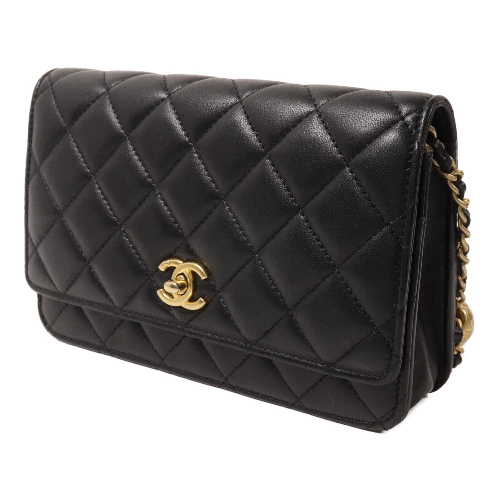 CHANEL 羊皮皮革Wallet On Chain With Gold Ball鏈帶肩背袋