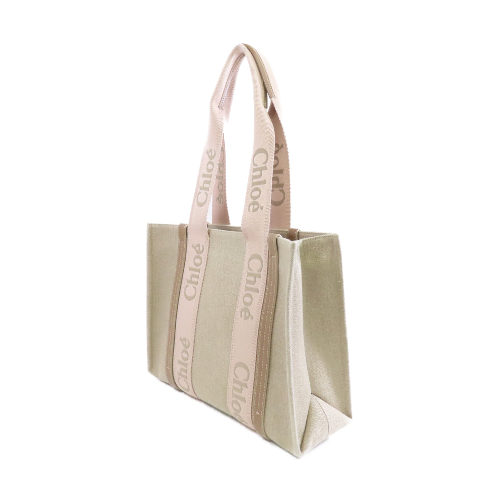 Chloe 帆布/牛皮皮革Woody Tote Bag手挽袋米色