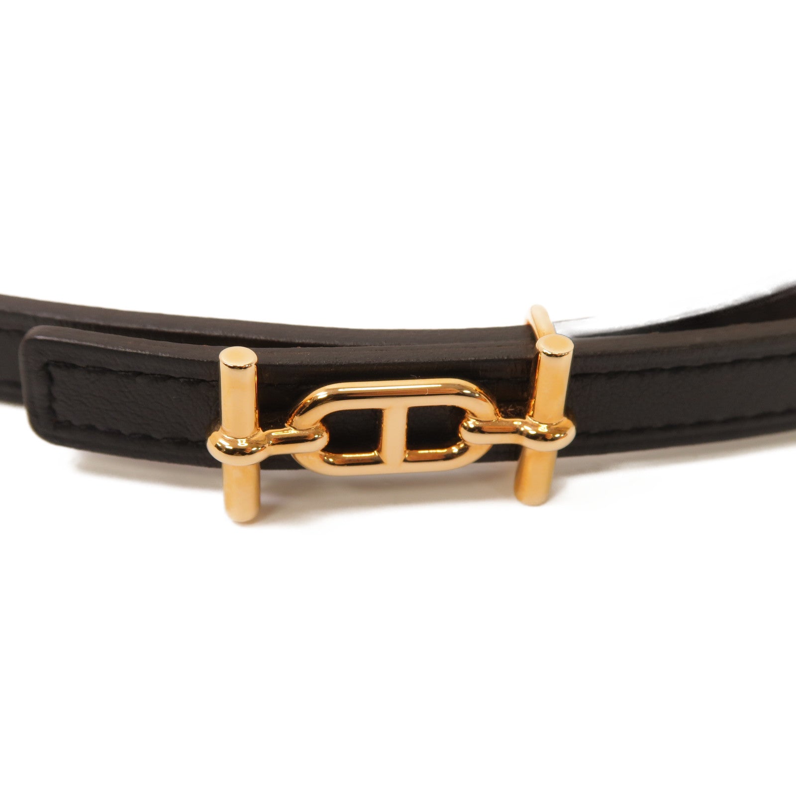 HERMES 【激減優惠】牛皮皮革Belt 75金扣皮帶黑色/棕色