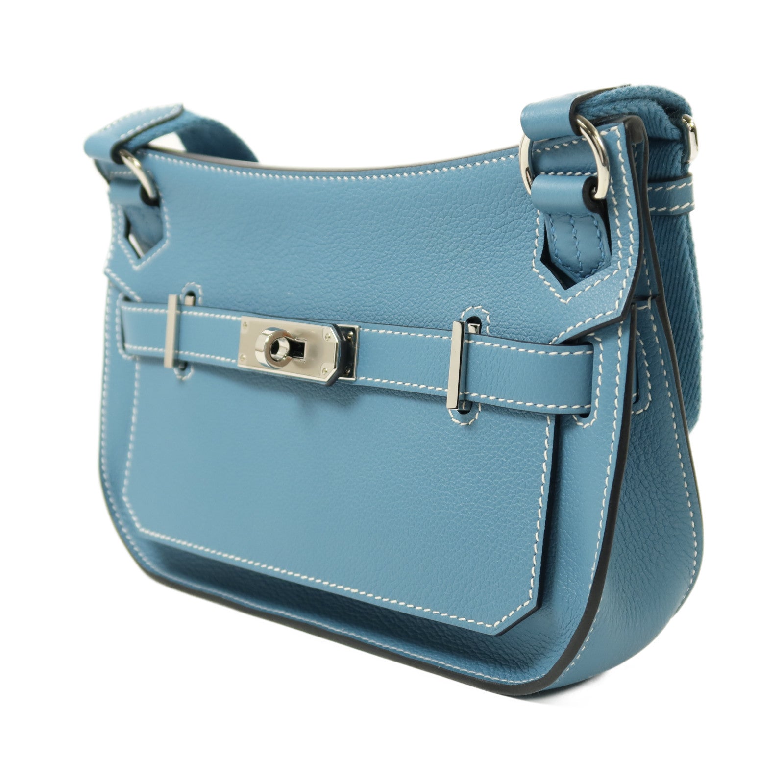 HERMES Evercolor皮革Mini Jypsiere銀扣肩背袋New Blue Jean