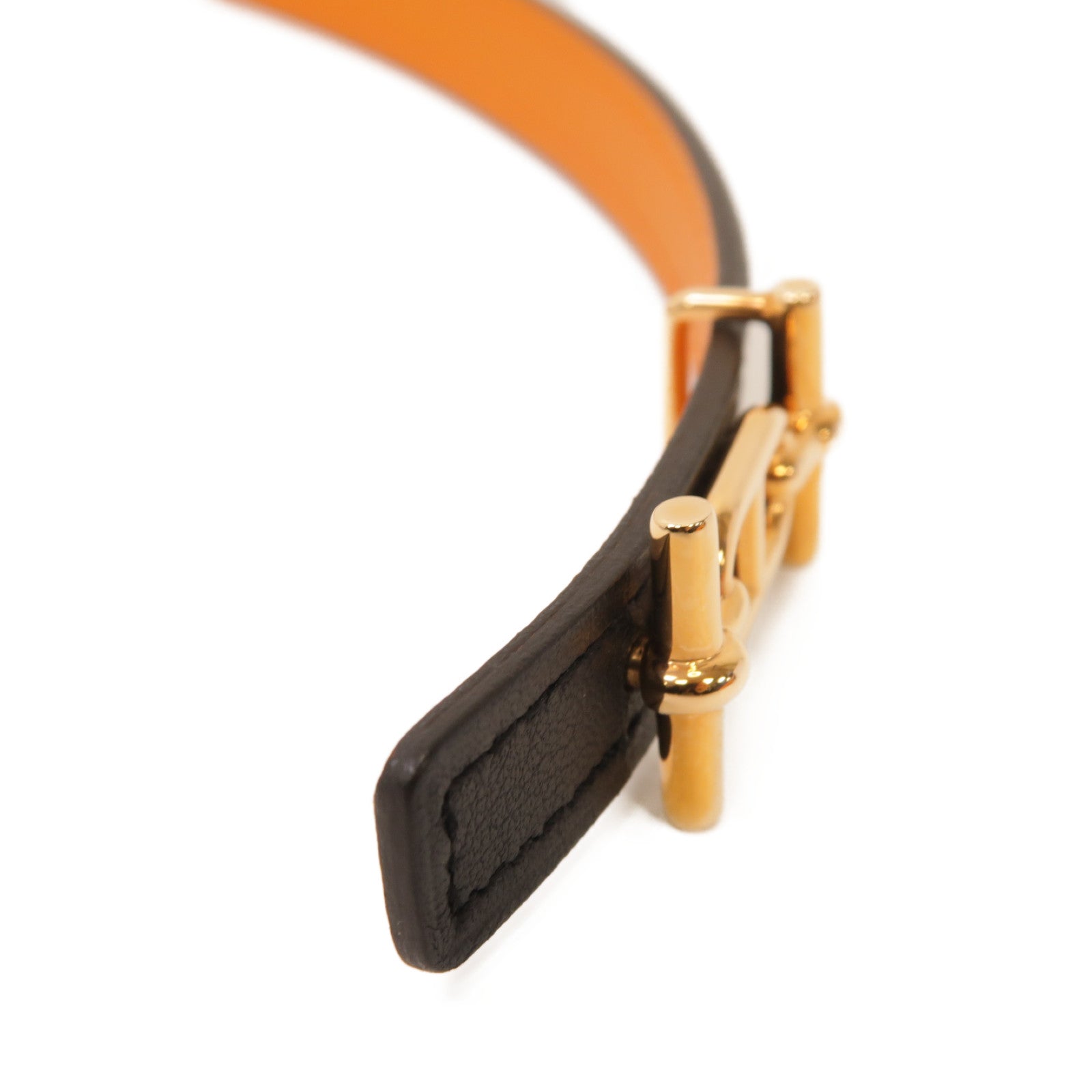 HERMES 【激減優惠】牛皮皮革Belt 75金扣皮帶黑色/棕色