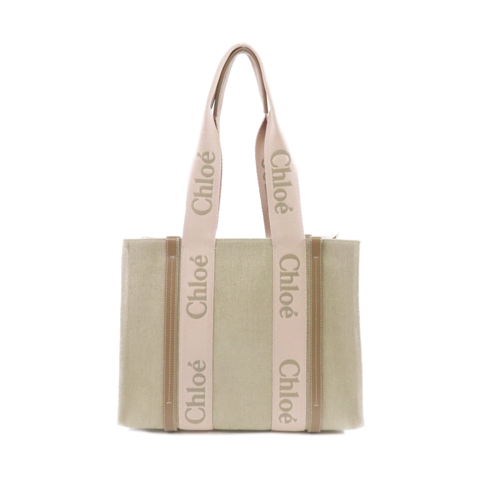 Chloe 帆布/牛皮皮革Woody Tote Bag手挽袋米色