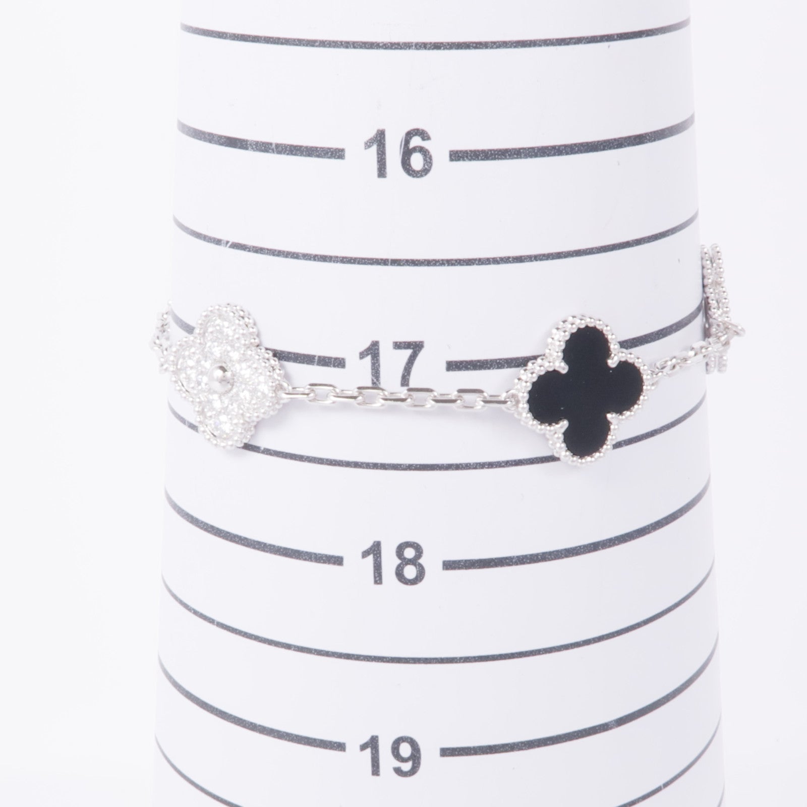 Van Cleef & Arpels 18K白金Vintage Alhambra 5 Motifs鑽石/縞瑪瑙手鏈