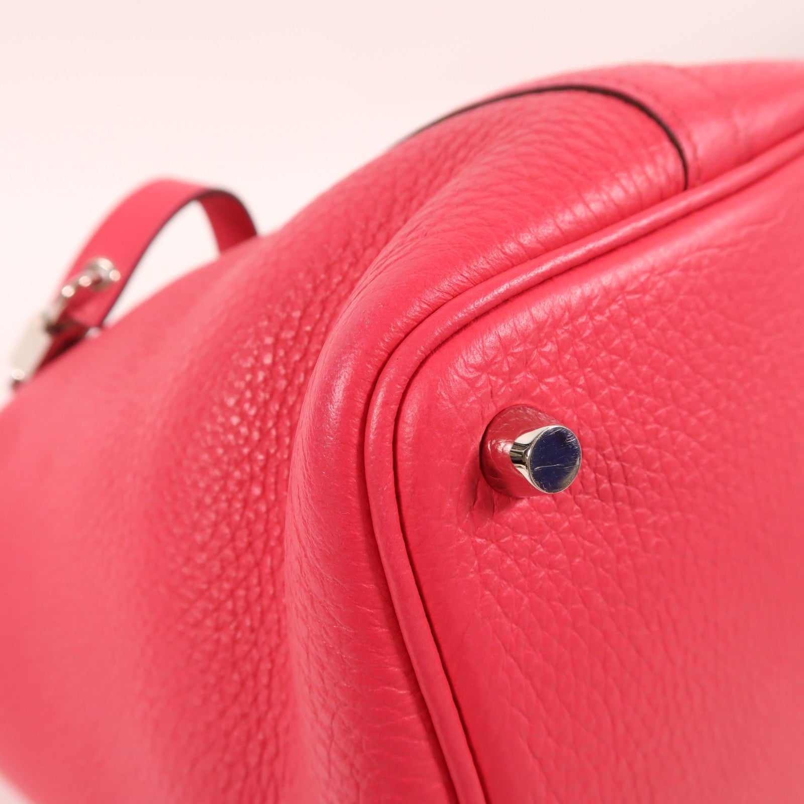 HERMES Clemence皮革Picotin PM銀扣手挽袋粉紅色