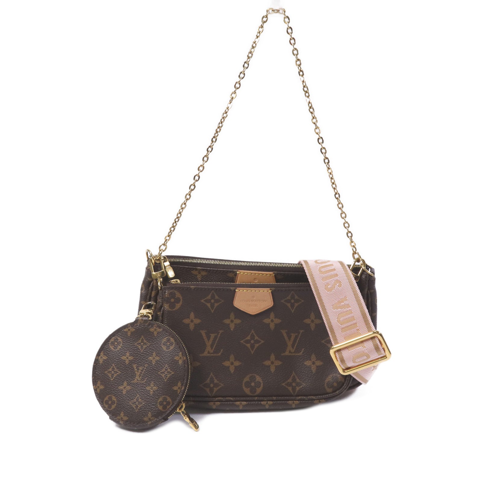 LOUIS VUITTON Monogram Multi Pochette Accessoires金扣手挽肩背兩用袋棕色