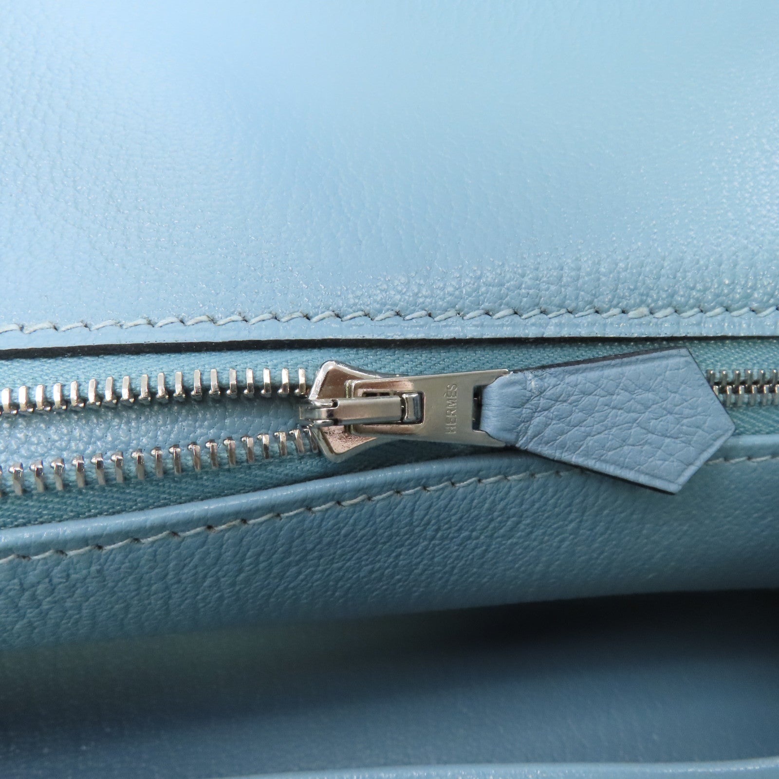 HERMES Clemence皮革Shoulder Birkin銀扣肩背袋淺藍色