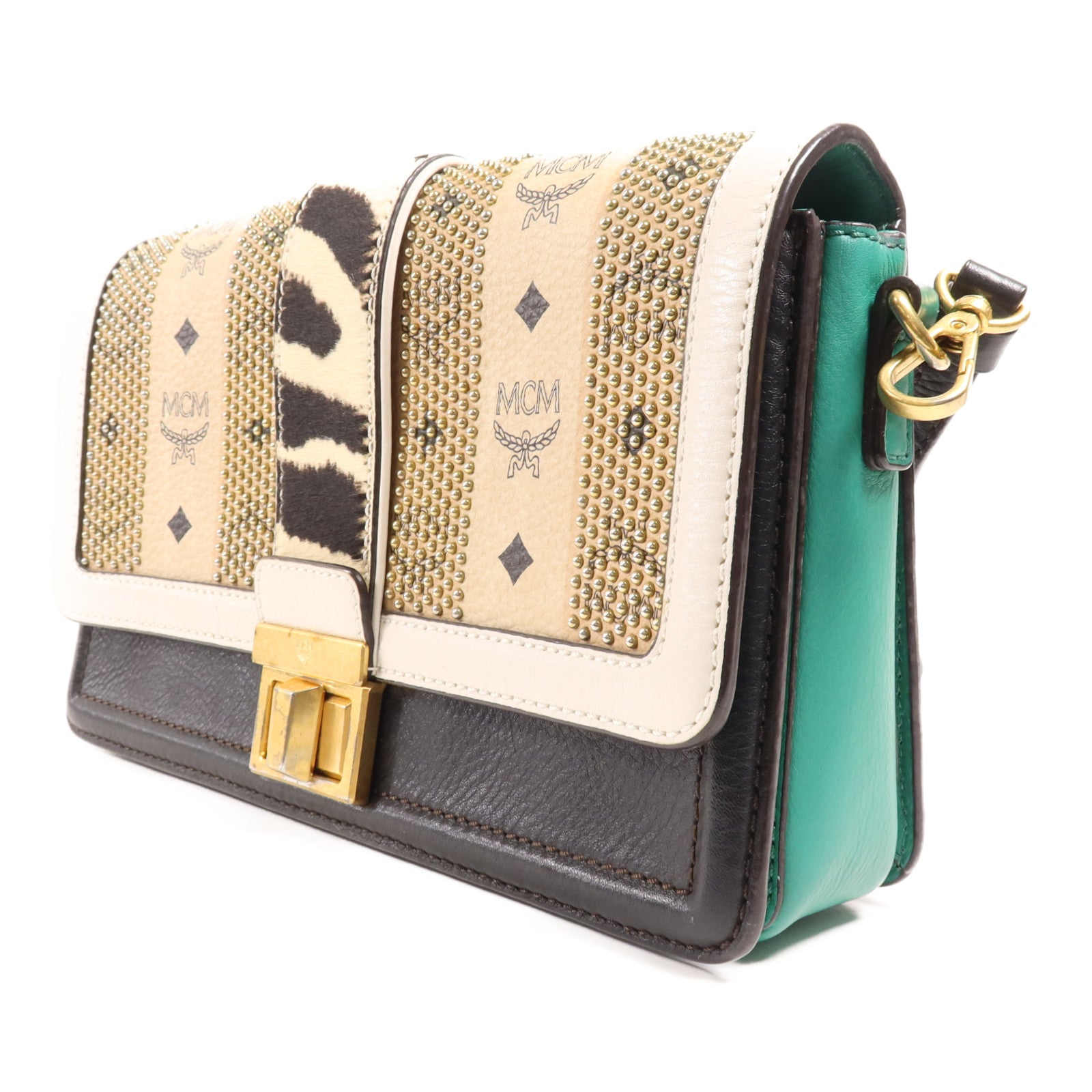 MCM 馬毛/牛皮皮革Shoulder Bag金扣肩背袋