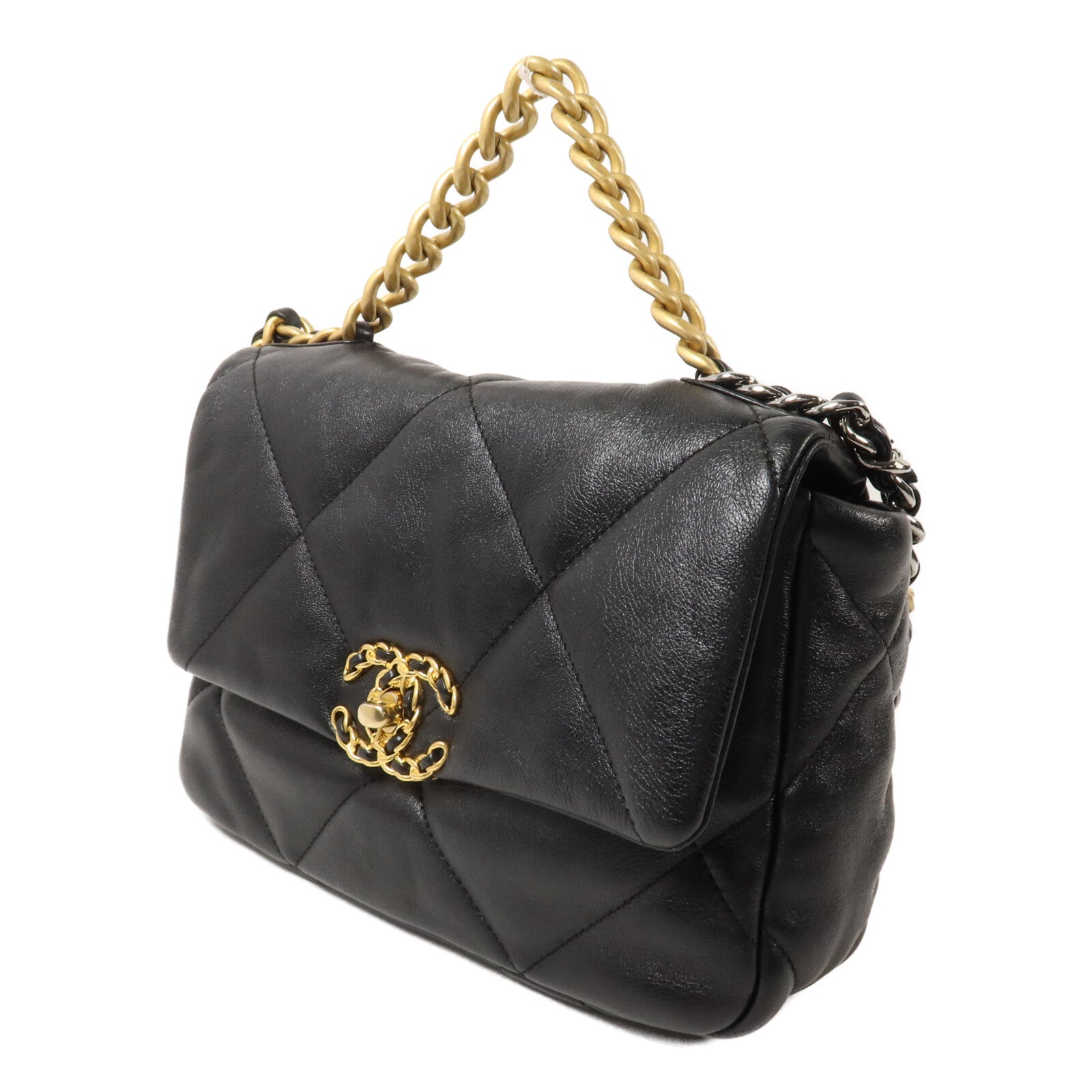 CHANEL 羊皮皮革C19 Small鏈帶手挽肩背兩用袋
