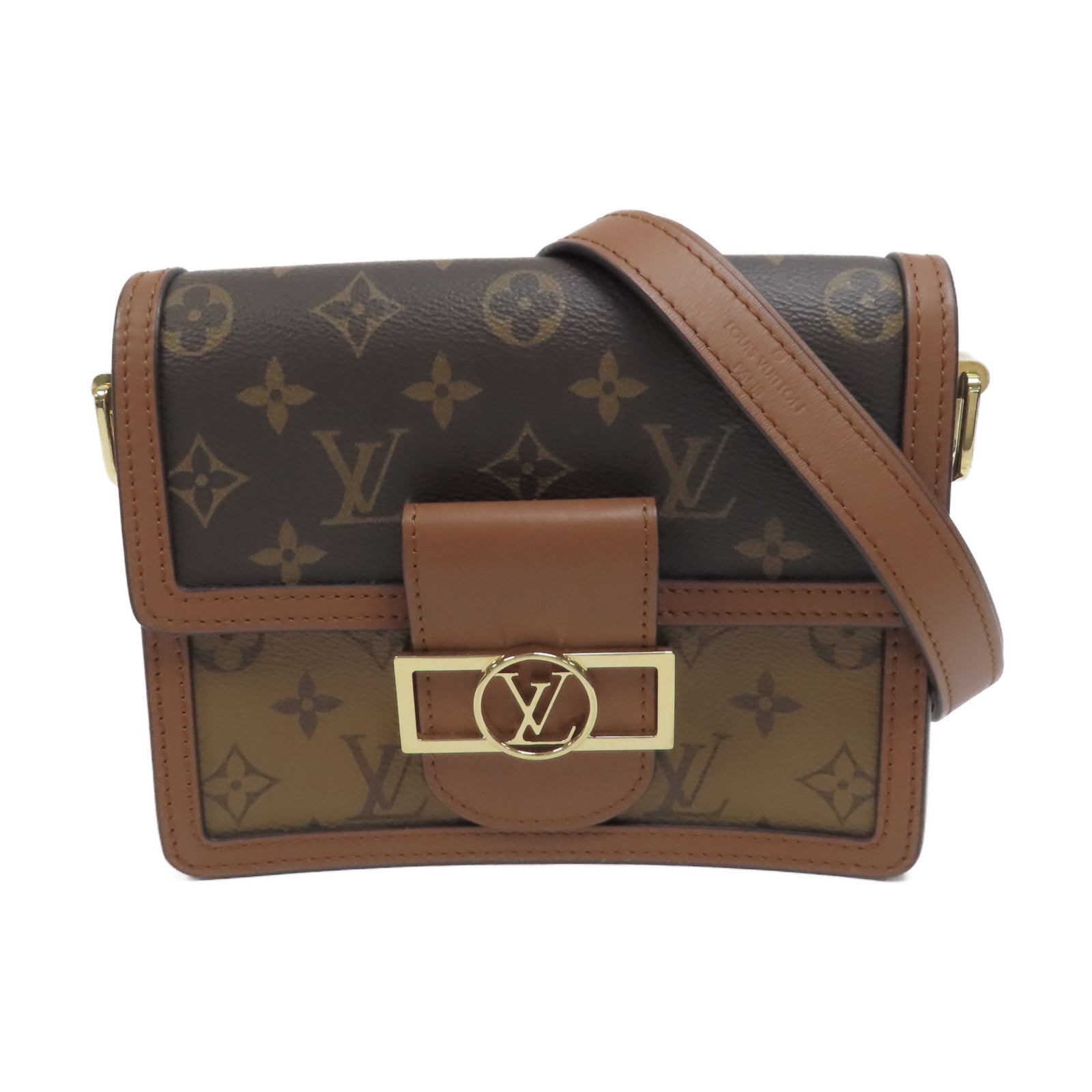 LOUIS VUITTON Monogram Reverse Mini Dauphine金扣肩背袋啡色