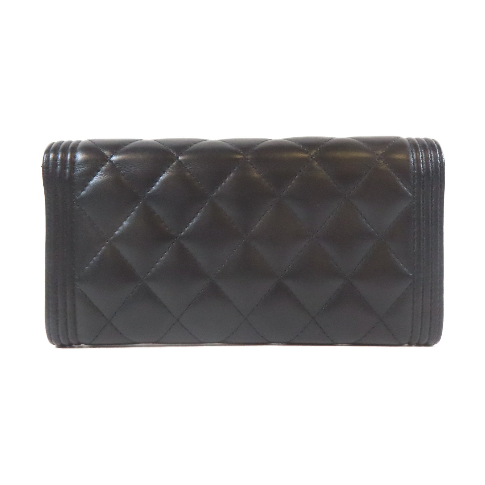 CHANEL 菱格羊皮皮革Long Wallet金扣長錢包黑色