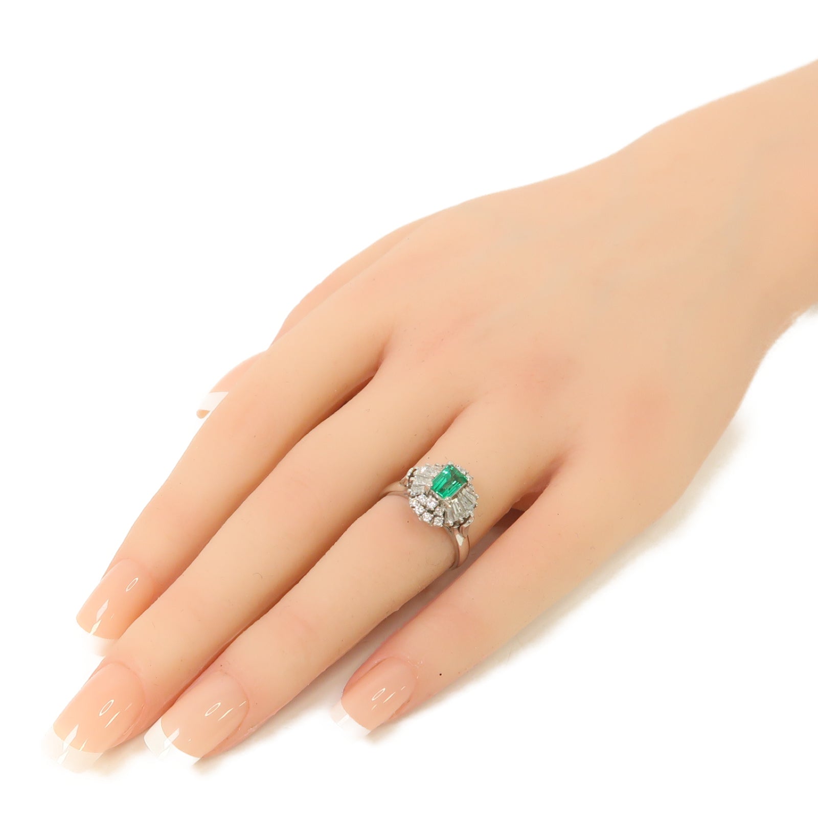 JEWELRY 【激減優惠】PT900鉑金Emerald Diamond Ring 0.61ct綠寶石/0.73ct鑽石戒指US#6