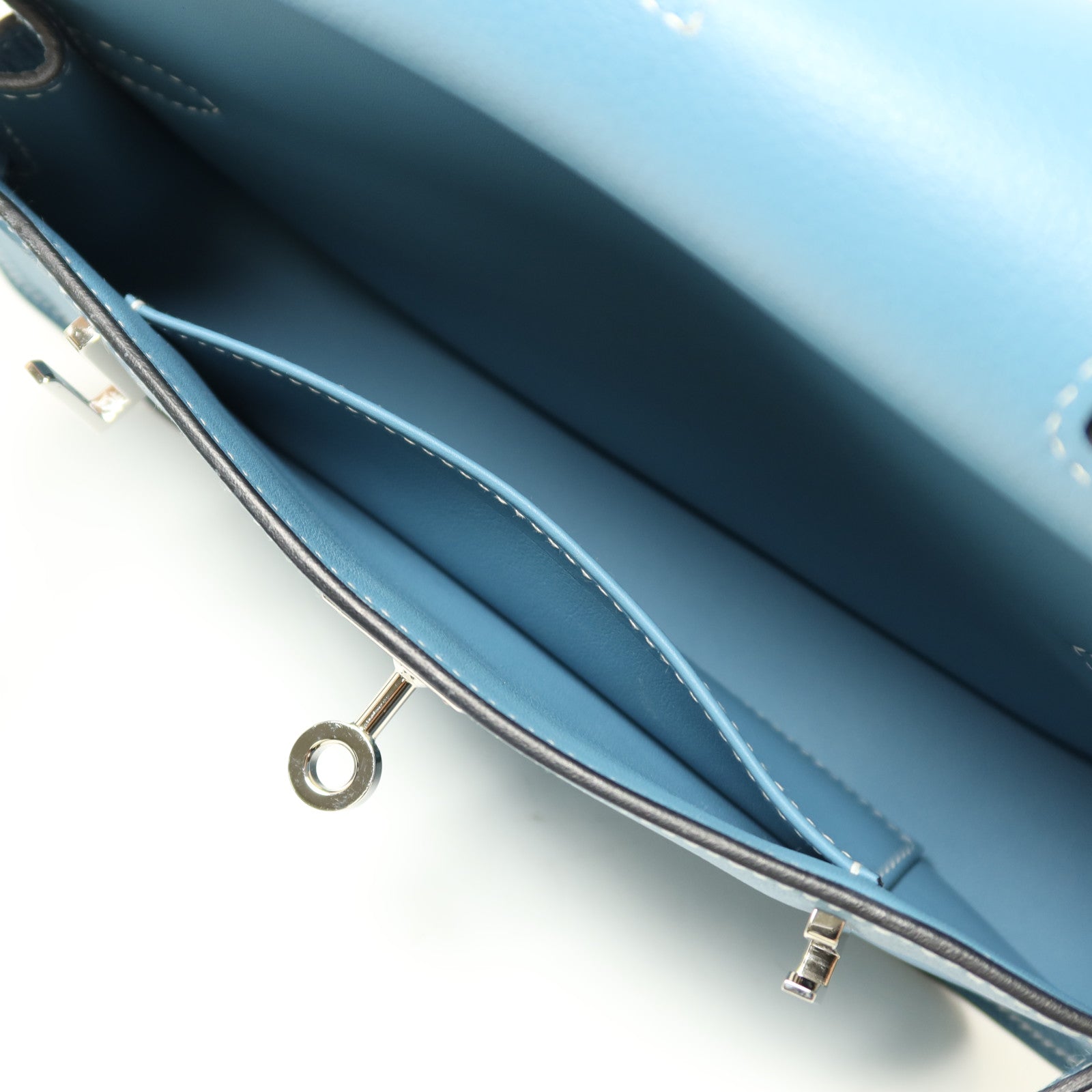 HERMES Evercolor皮革Mini Jypsiere銀扣肩背袋New Blue Jean