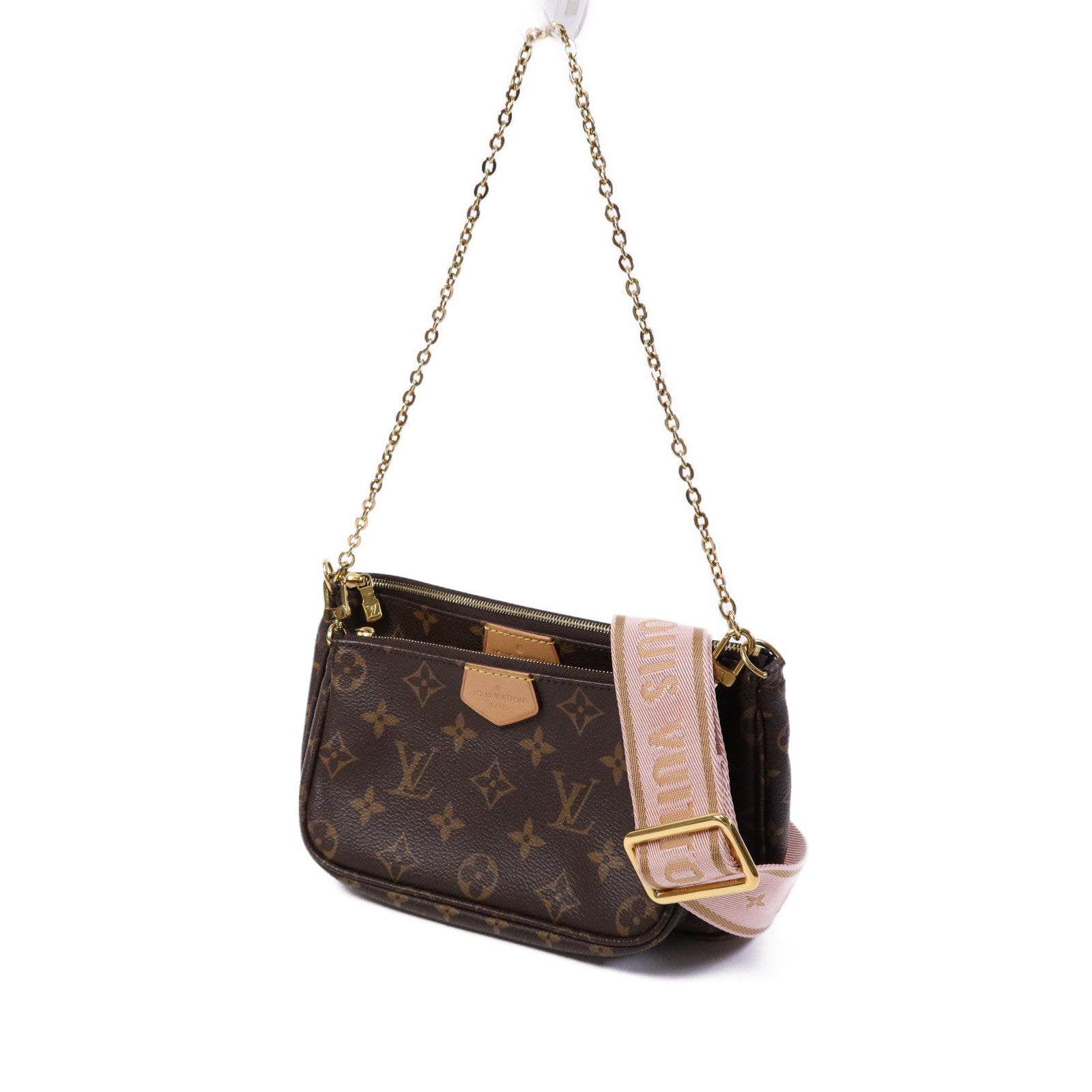 LOUIS VUITTON Monogram Multi Pochette Accessoires金扣手挽肩背兩用袋棕色
