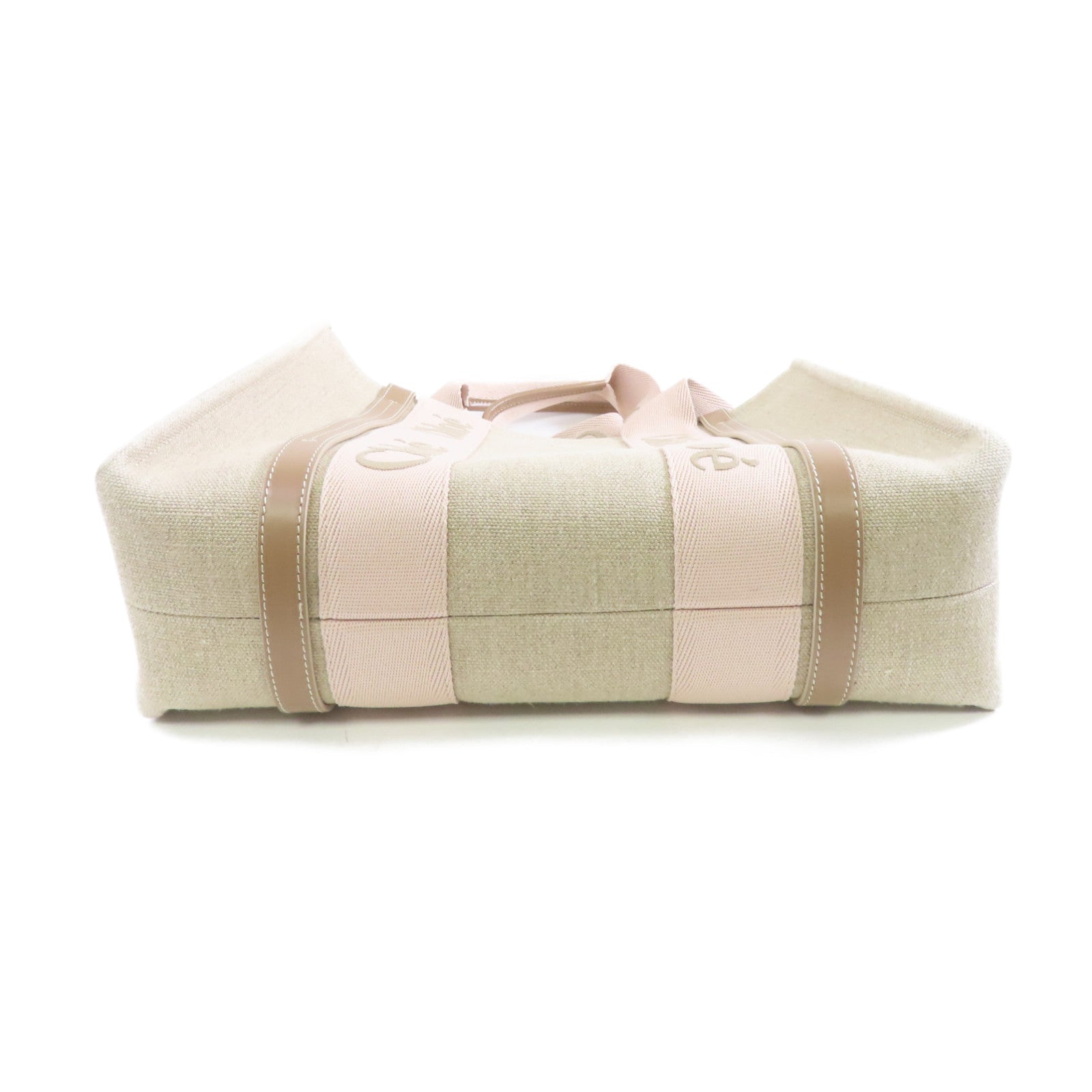 Chloe 帆布/牛皮皮革Woody Tote Bag手挽袋米色