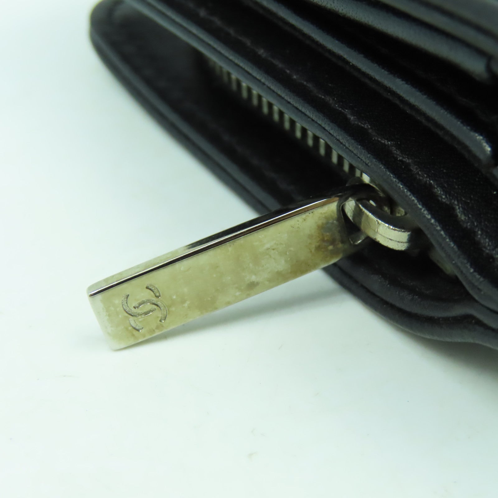 CHANEL 【激減優惠】皮革Pocketbook銀扣長錢包黑色