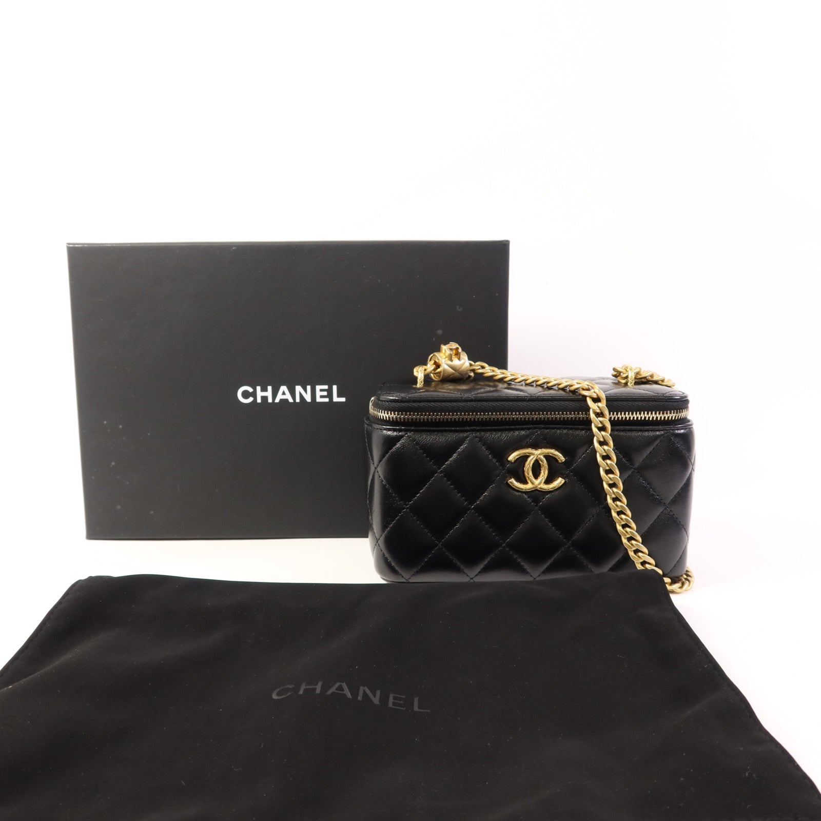 CHANEL 【激減優惠】皮革Vanity Case金扣鏈帶肩背袋