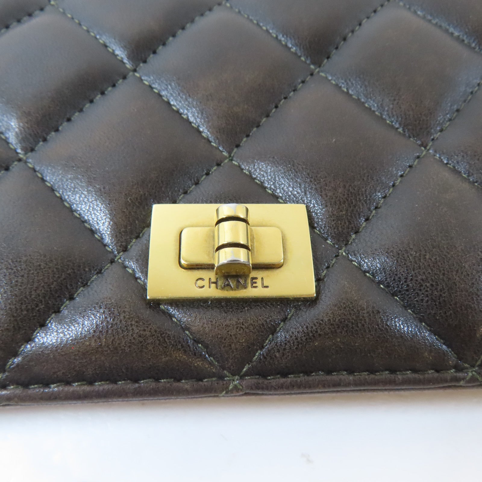 CHANEL 菱格羊皮皮革2.55 Long Bifold Wallet金扣長錢包啡色
