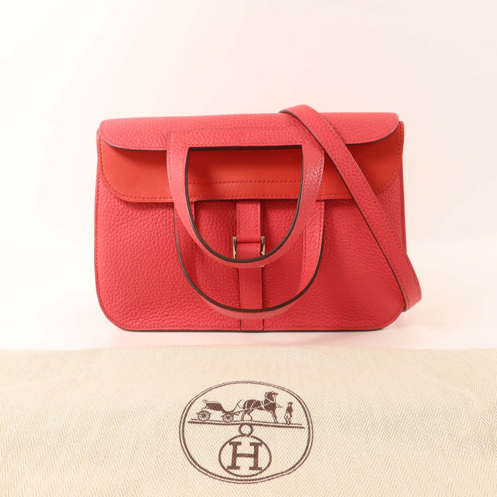 HERMES 【激減優惠】Clemence皮革Halzan 25銀扣手挽肩背兩用袋Rose Extreme