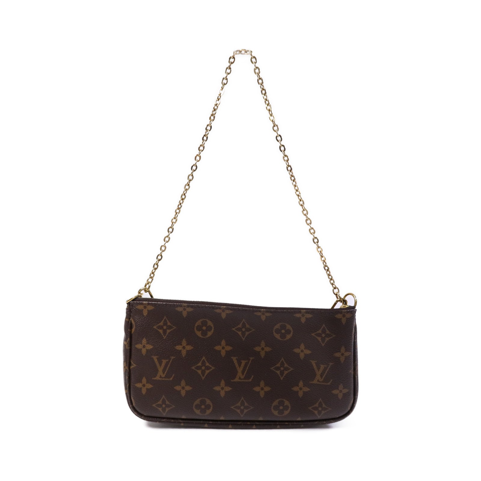 LOUIS VUITTON Monogram Multi Pochette Accessoires金扣手挽肩背兩用袋棕色