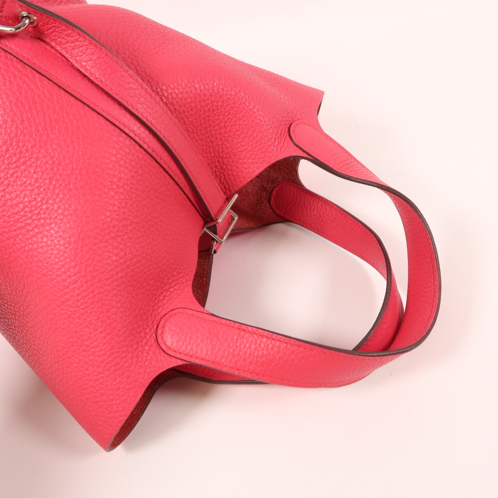 HERMES Clemence皮革Picotin PM銀扣手挽袋粉紅色