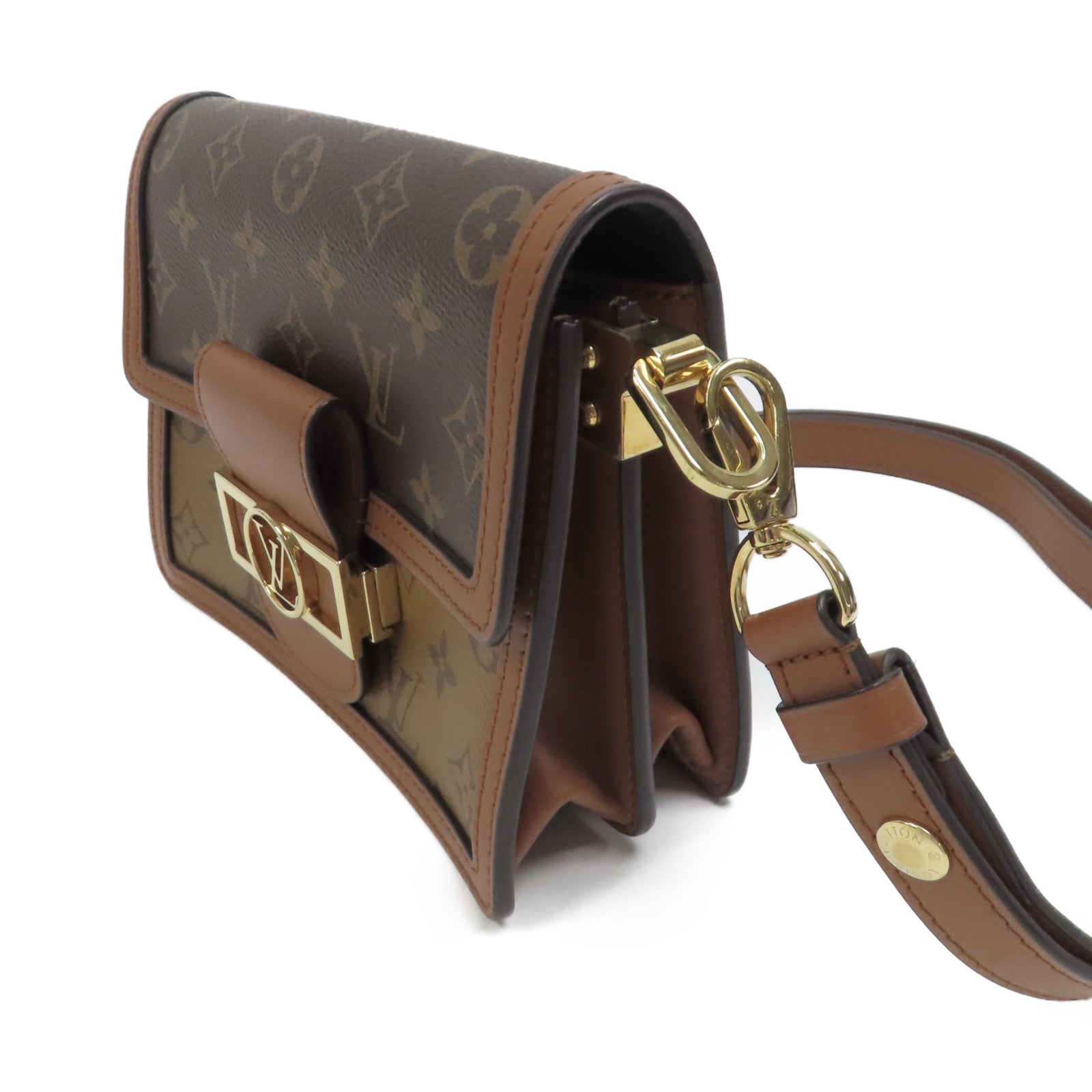 LOUIS VUITTON Monogram Reverse Mini Dauphine金扣肩背袋啡色