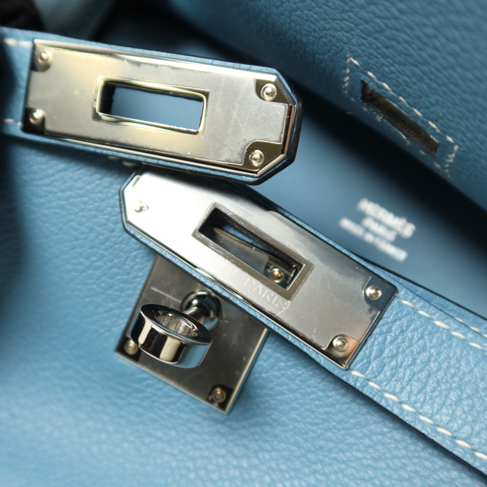 HERMES Evercolor皮革Mini Jypsiere銀扣肩背袋New Blue Jean