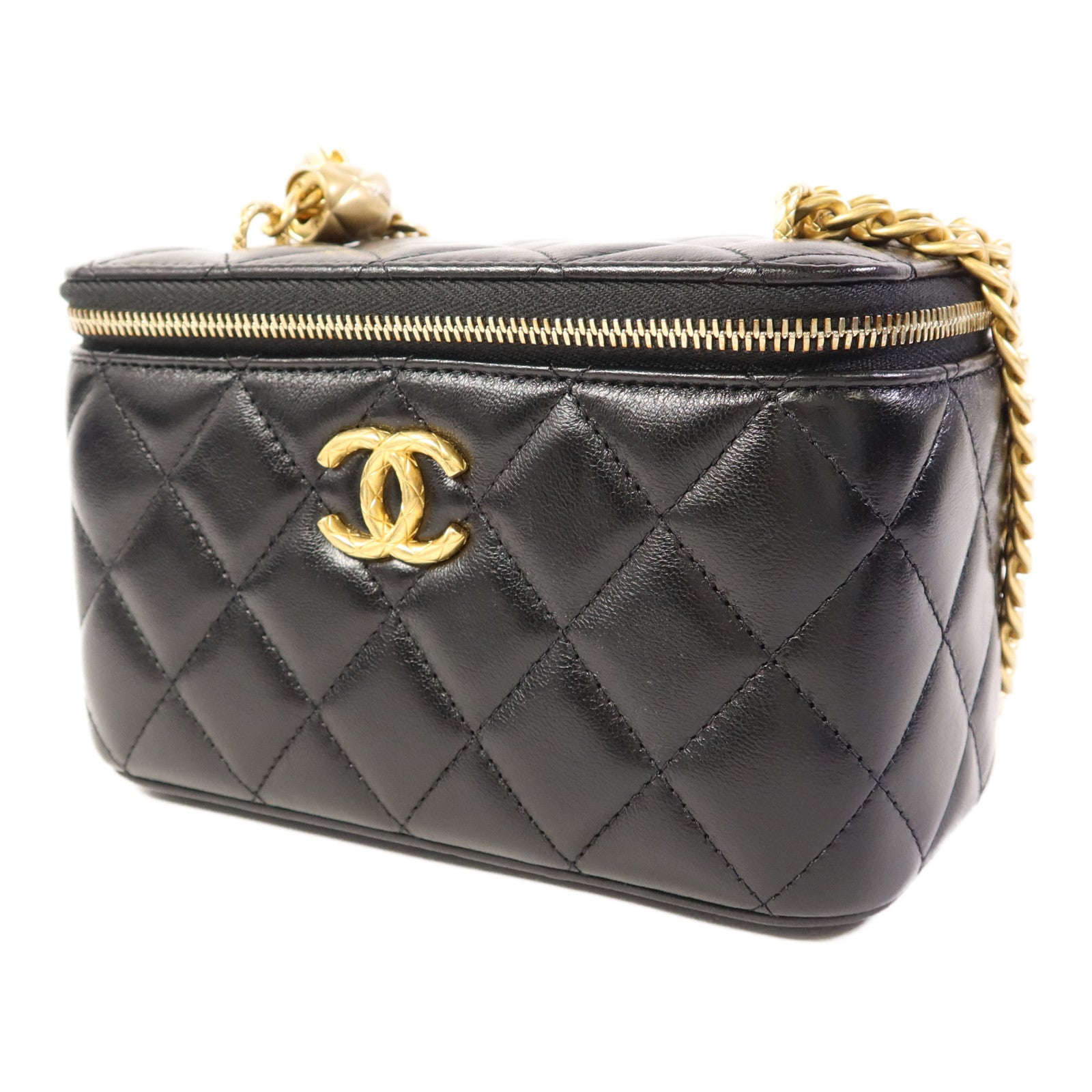 CHANEL 【激減優惠】皮革Vanity Case金扣鏈帶肩背袋