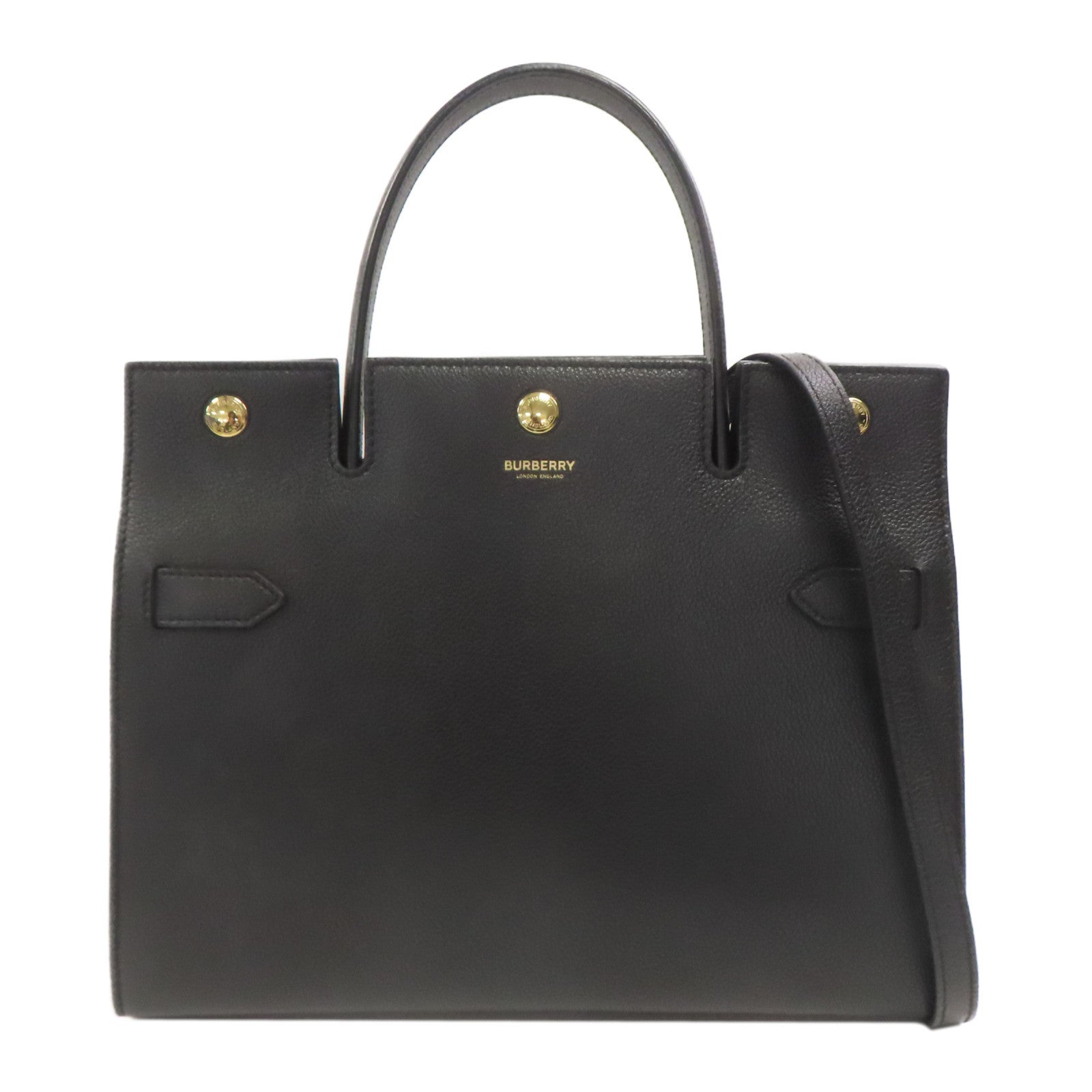 BURBERRY 牛皮皮革2 Way Bag金扣手挽肩背兩用袋黑色