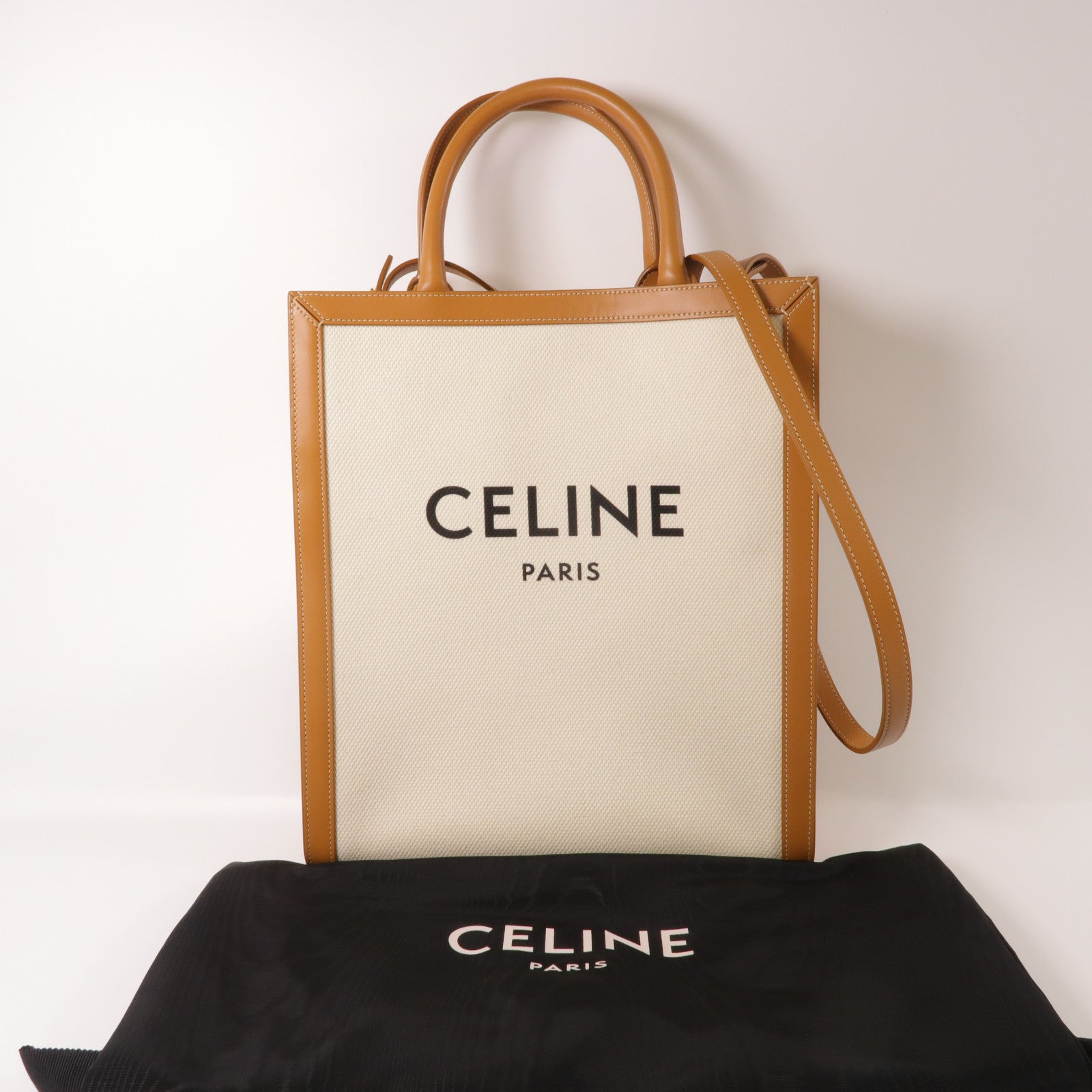CELINE 帆布Vertical Cabas 金扣手挽肩背兩用袋